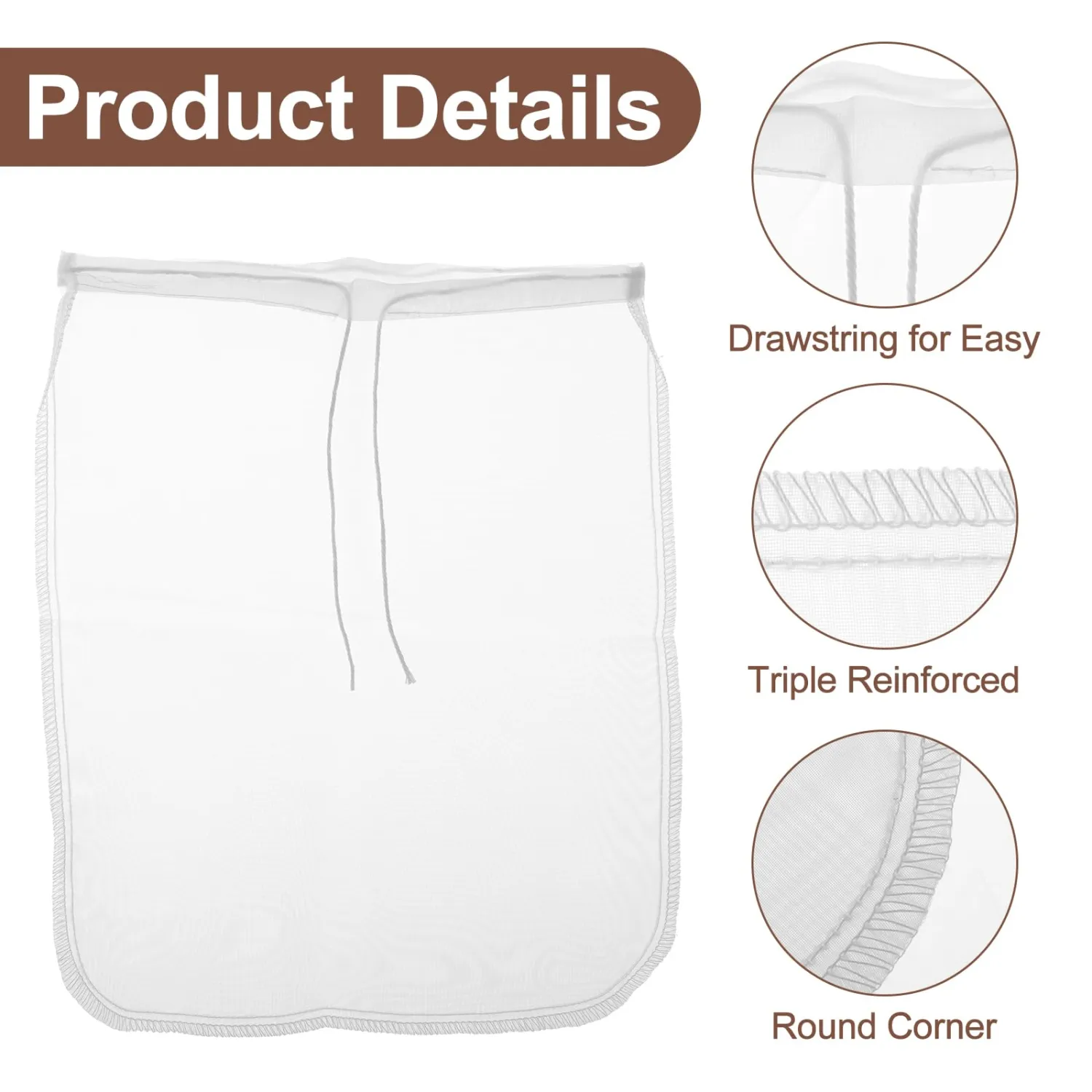 Nut Milk Bag, 3 Pack reusable Nylon Cheesecloth Fine Mesh Cheese Bags Food Strainer for Almond Soy Yogurt Cold Brew Coffee Tea Beer Celery Juice Fine Nylon Mesh, 3 Sizes