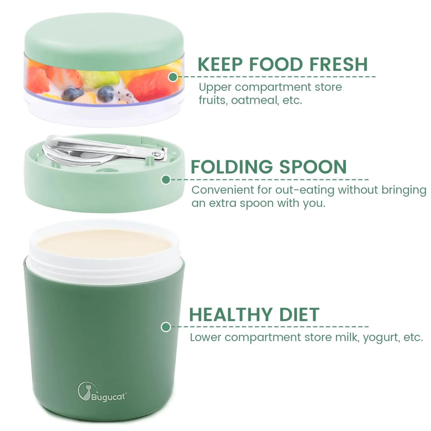 Bugucat Overnight Oats Containers with Lids,Snackle Box Container,500ml+150ml Yogurt and Fruit Holder Cereal Cup to Go with Lids and Spoon, Reusable Portable Cup Cereal Cup with Salad Container