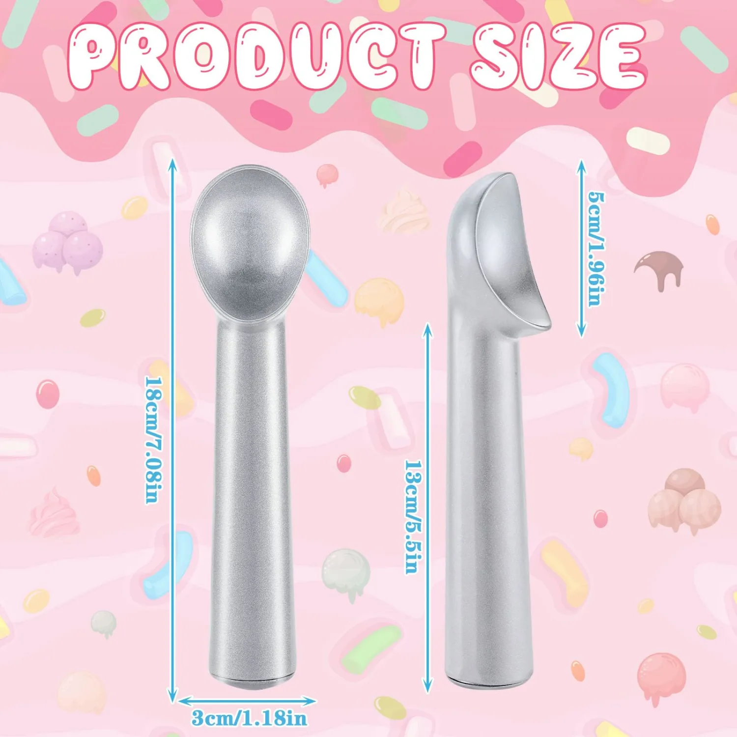 Gejoy 8 Pcs Ice Cream Scoop 7 Inch Nonstick Anti Freeze Ice Cream Scooper Aluminum Design Dessert Spoon for Gelatos Frozen Yogurt Fruit Sundaes Sorbet Almond Cookie Dough (Silver)