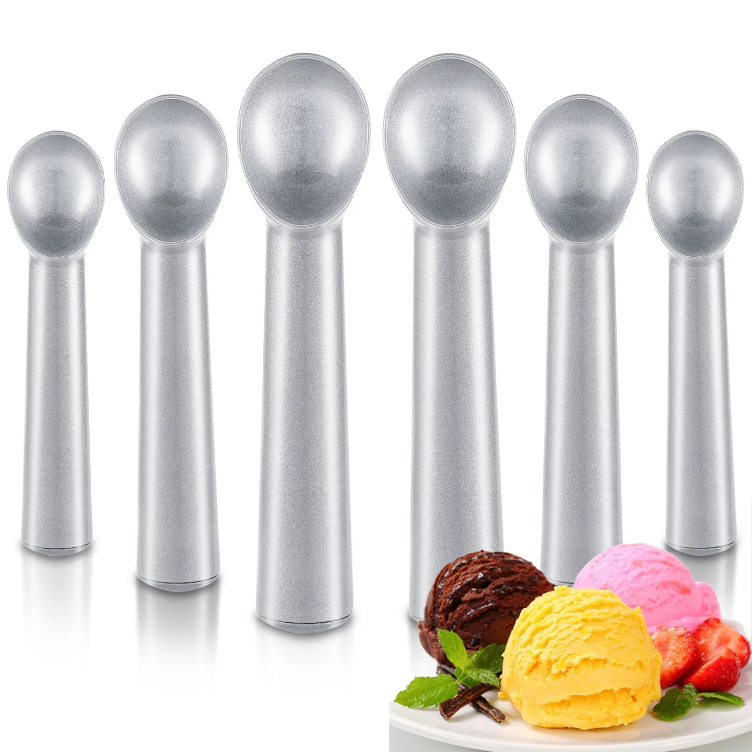 Gejoy 8 Pcs Ice Cream Scoop 7 Inch Nonstick Anti Freeze Ice Cream Scooper Aluminum Design Dessert Spoon for Gelatos Frozen Yogurt Fruit Sundaes Sorbet Almond Cookie Dough (Silver)