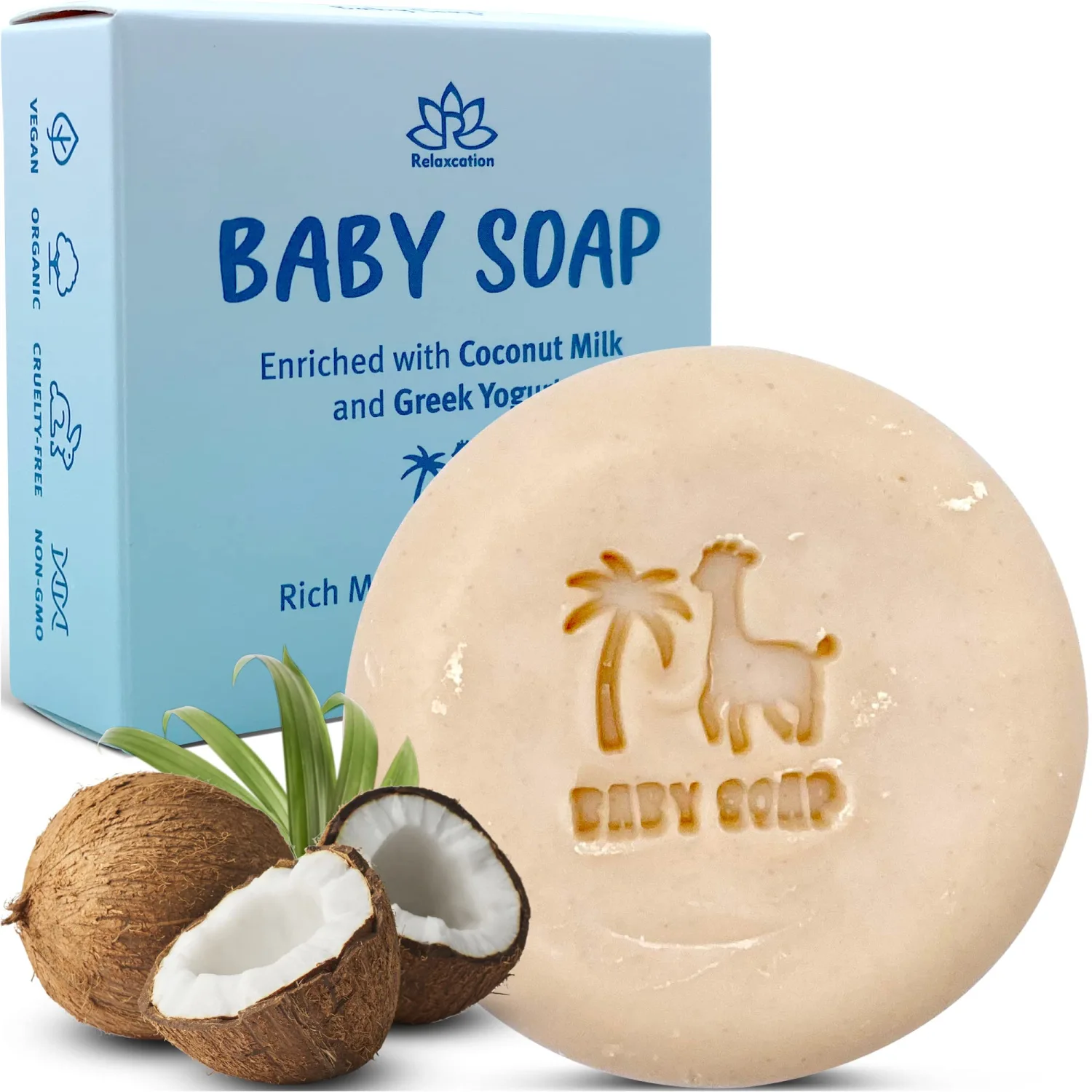 Organic Baby Soap Bar with Greek Yogurt and Coconut Milk - Naturally Cold Processed from Organic Ingredients - Extra Moisturizing Baby's Delicate Skin - Handmade in USA