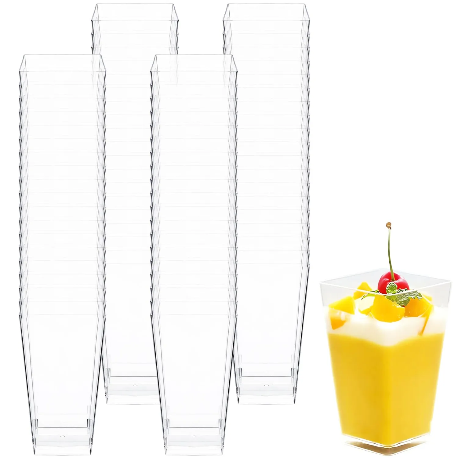 Dessert Cups Square Clear Cups Mini Containers Small Plastic Cup for Ice Cream, Yogurt, Pudding (20, 3oz)