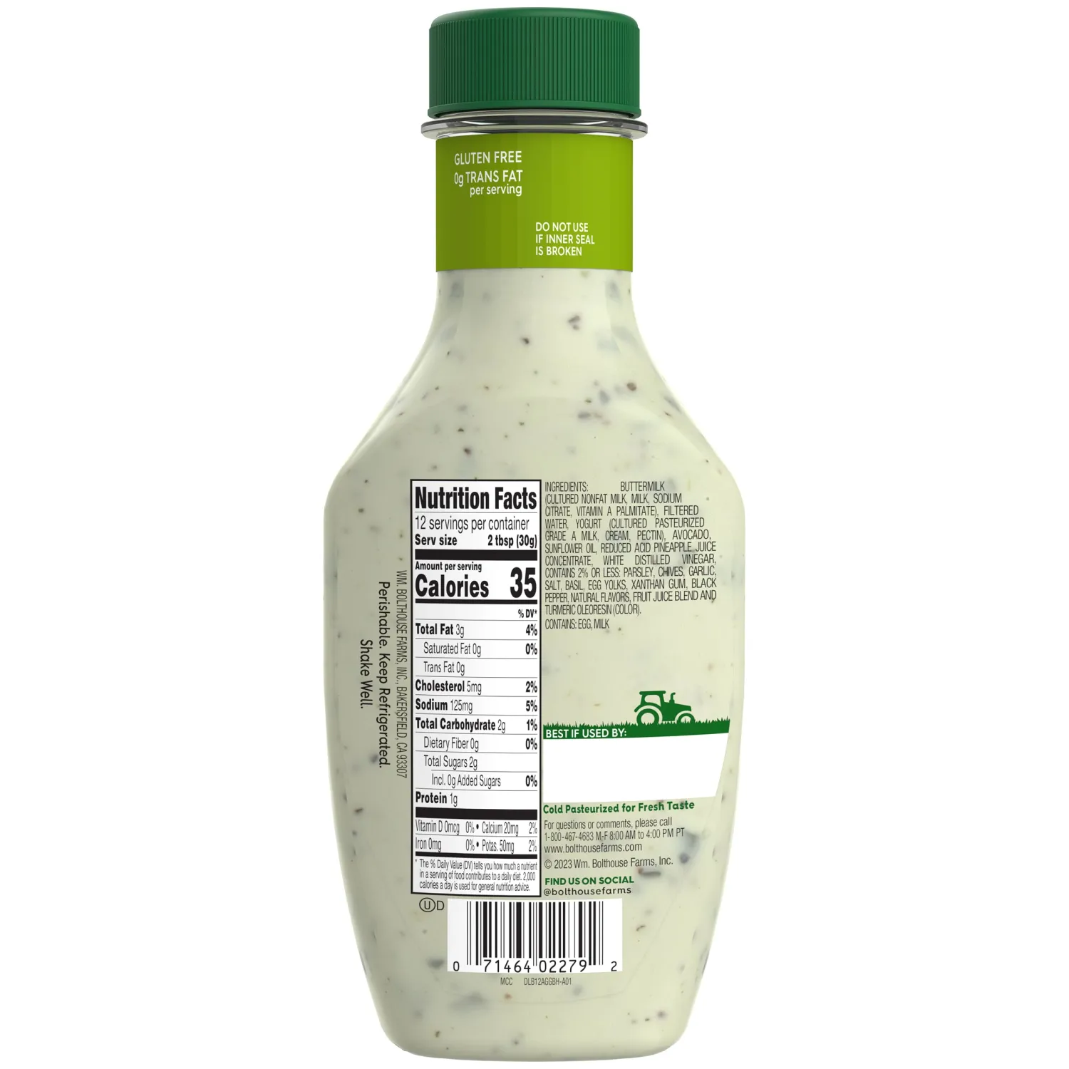 Bolthouse Farms Dressing, Avocado Green Goddess Creamy Yogurt Dressing, 12 fl. oz.