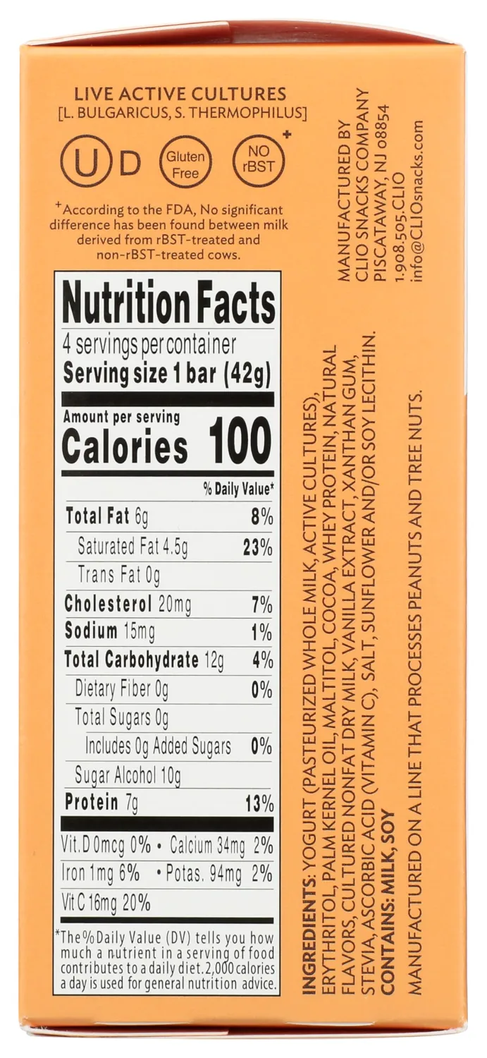 CLIO Zero Sugar Vanilla Yogurt Bars 4 Count, 5.93 OZ