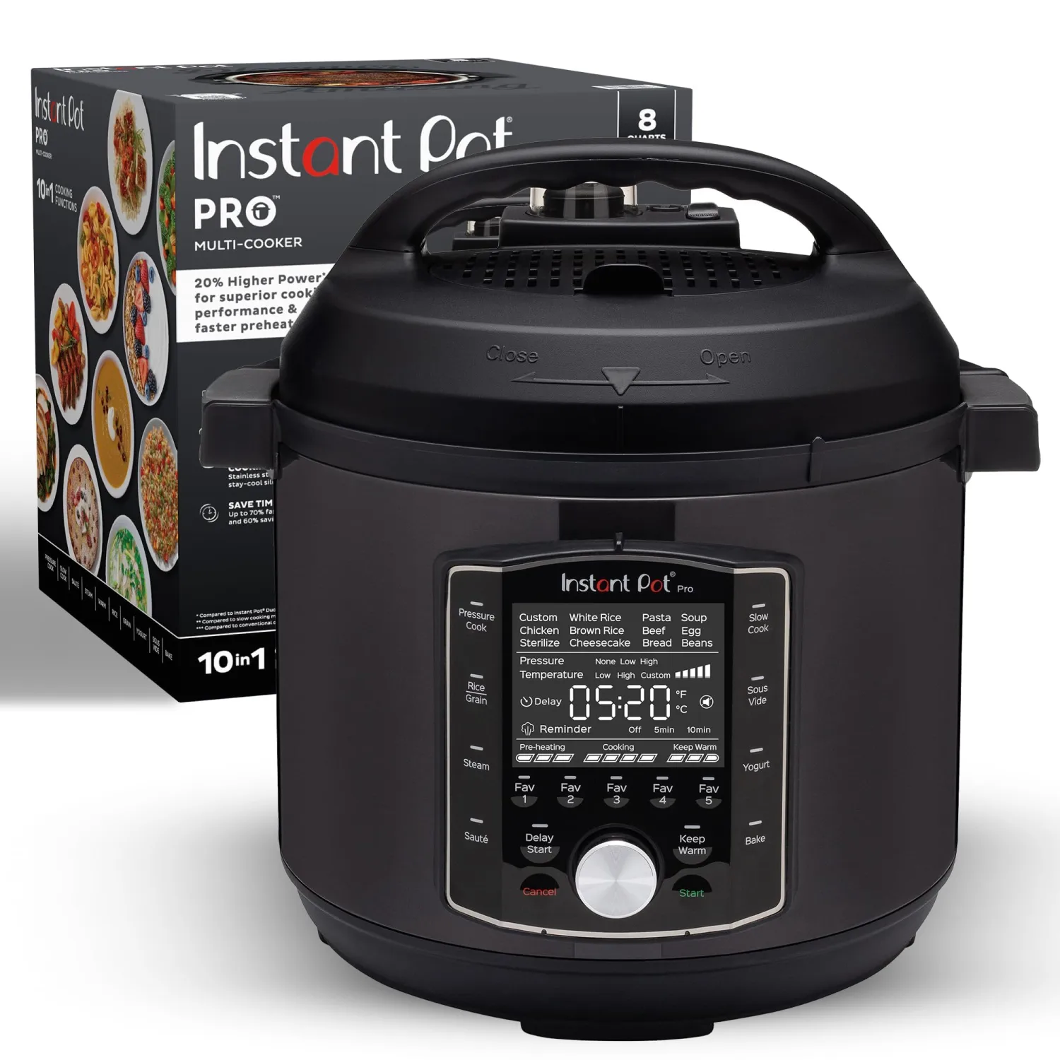Instant Pot Pro (8 QT) 10-in-1 Pressure Cooker, Slow Cooker, Rice/Grain Cooker, Steamer, Sauté, Sous Vide, Yogurt Maker, Sterilizer, and Warmer, Includes App With Over 800 Recipes, Black