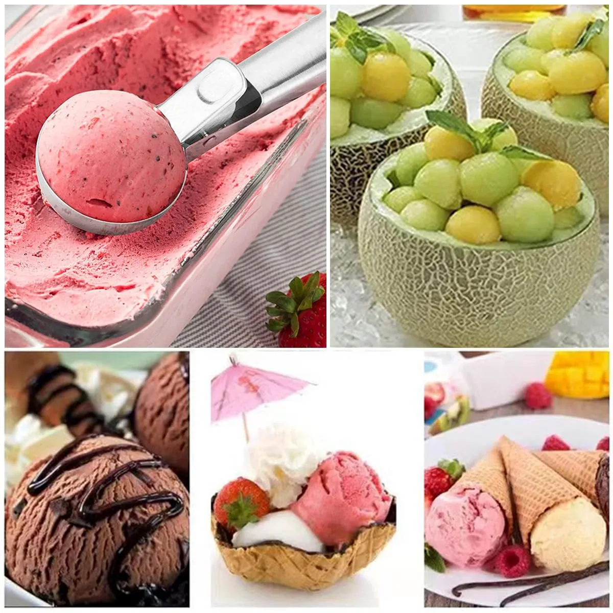 Premium Ice Cream Scoop,Portable Stainless Steel Ice Cream Scoop with Trigger and Comfortable Handle,Dishwasher Safe,Perfect for Frozen Yogurt,DIY Ice Cream，Fruit,Cookie (1, silver)