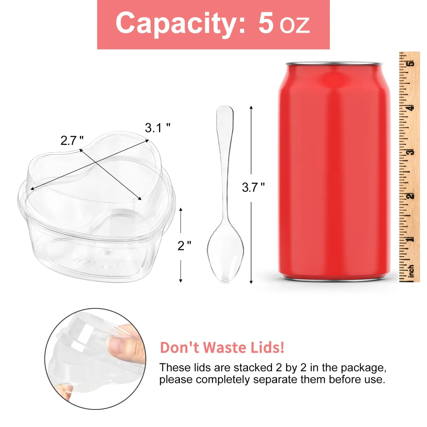 Qeirudu 50 Pack 5 oz Heart Shaped Dessert Cups with Lids and Spoons, Mini Dessert Shooter Cups Cute Plastic Parfait Cups for Party Serving Cheesecake Mousse Pudding