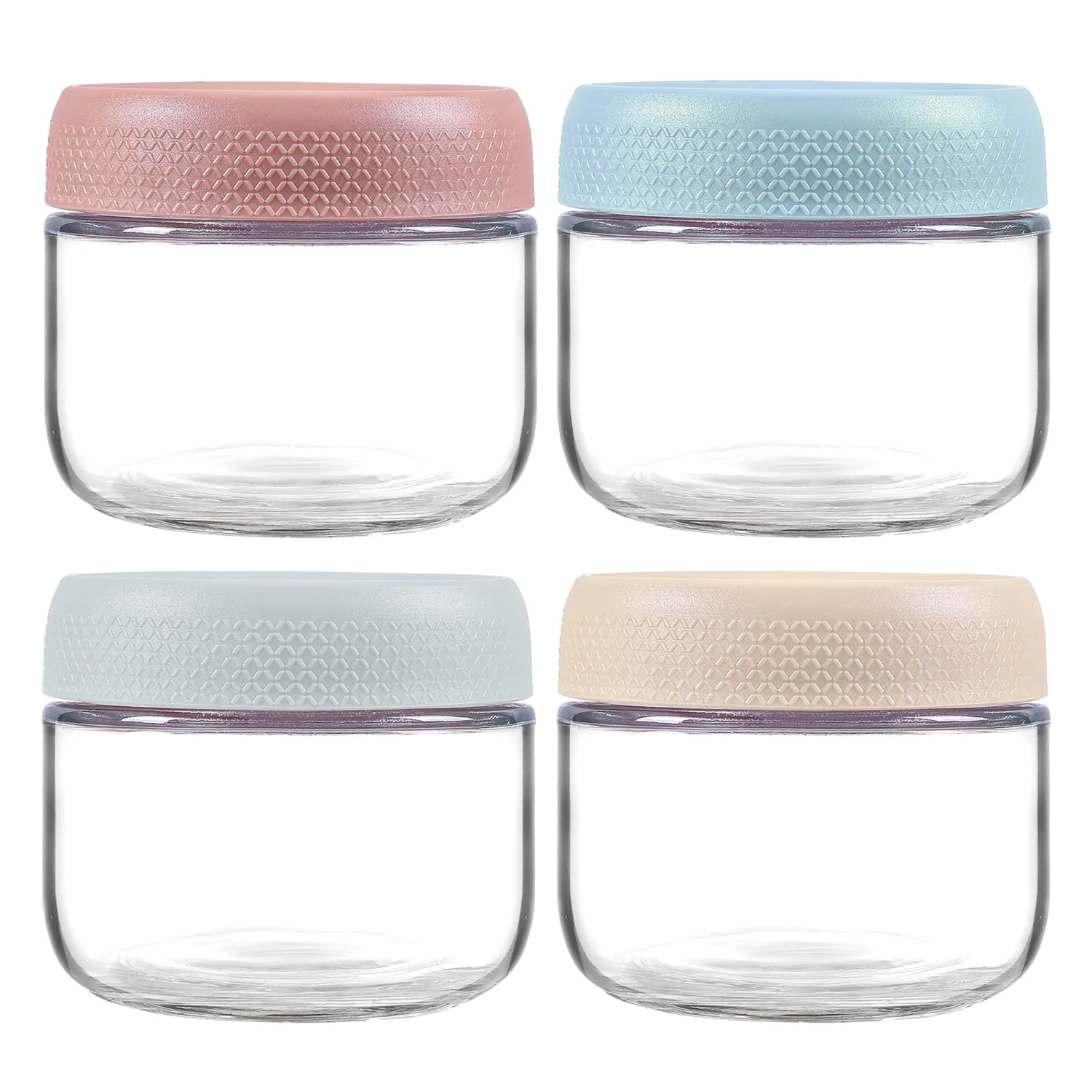 8 oz/250 ml Clear Glass Storage Canister with Airtight Lid, 4 Pack Small Cute Decorative Container Jar for Overnight Oats, Snacks, Yogurt, Cereal, Fruit, Salad, Spice, Sugar, Coffee, Tea