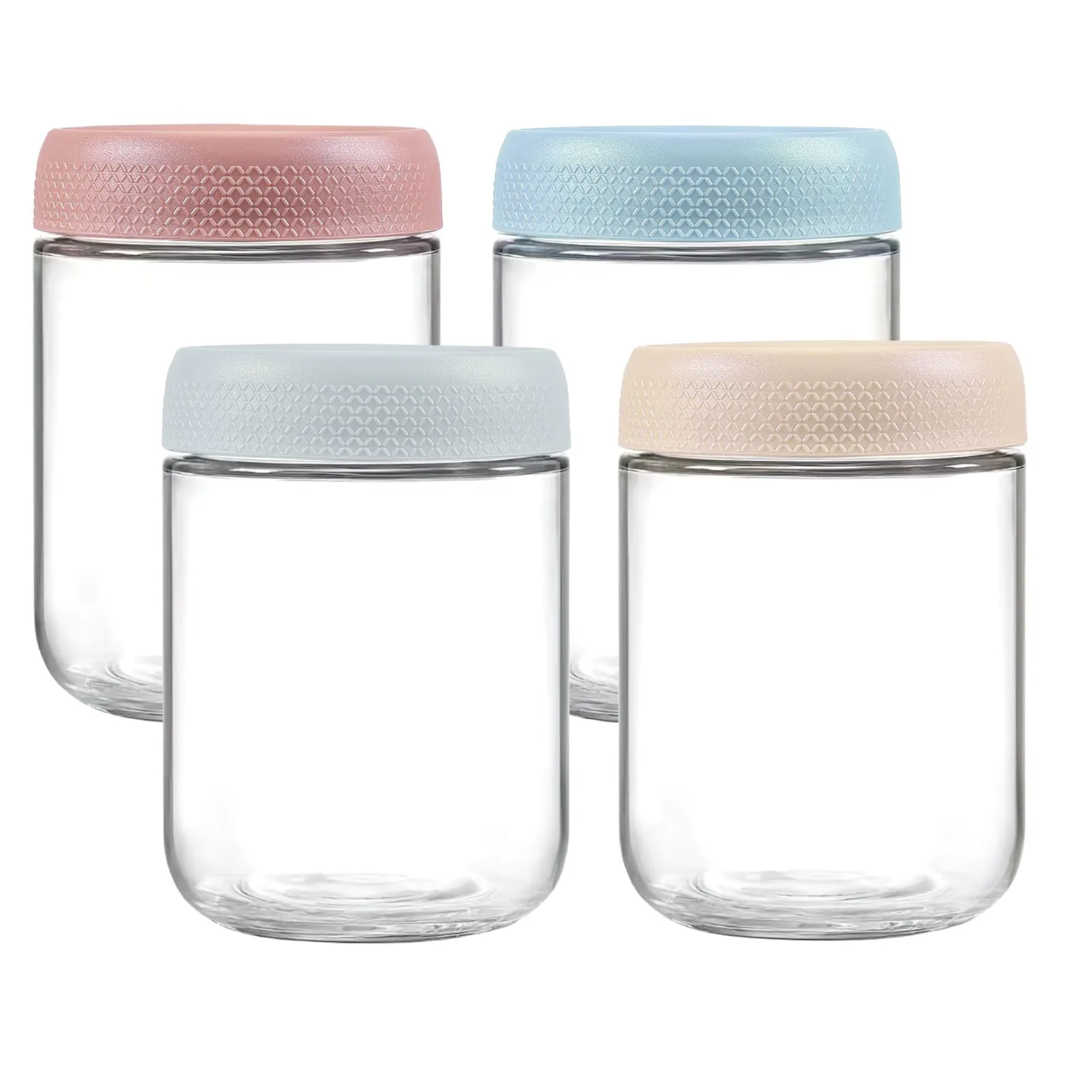 16 oz/480 ml Glass Storage Canister with Airtight Lid, 4 Pack Clear Overnight Oats Containers, Cute Decorative Mason Salad Jar for Snacks, Yogurt, Cereal, Fruit, Spice, Sugar, Coffee, Tea