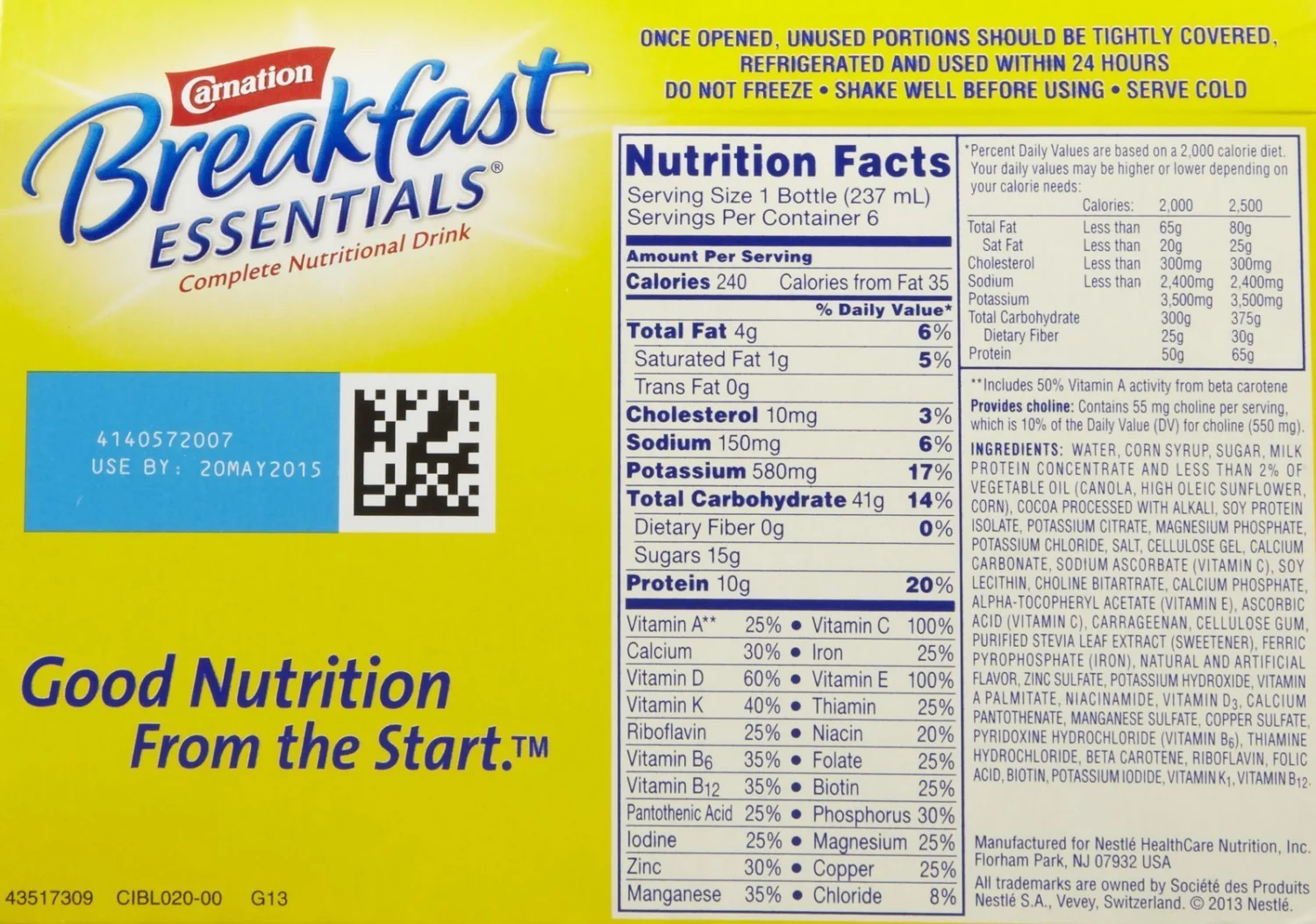 Carnation Breakfast Essentials Ready-to-Drink, Rich Milk Chocolate, 8 FL OZ Bottle (Pack of 6) (Packaging May Vary)