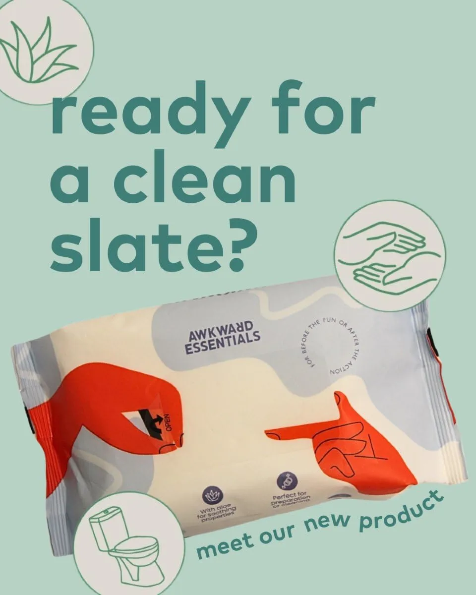 Awkward Essentials Clean AF Wipes – Aloe & Water Wipes for Personal Hygiene – Gentle, Two-Ingredient, pH-Friendly Cleansing Wipes for Body, Post-Workout & Intimate Use