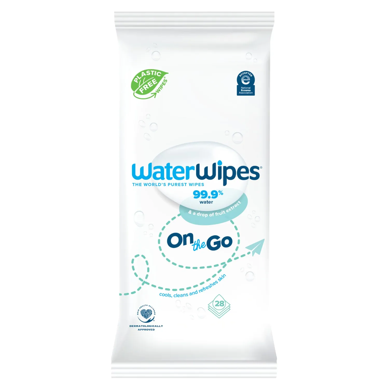 WaterWipes On The Go Wipes, 99.9% Water, 3-In-1 Cleans, Cares, Protects, Unscented & Hypoallergenic, 28 Count (Pack of 1), Packaging May Vary