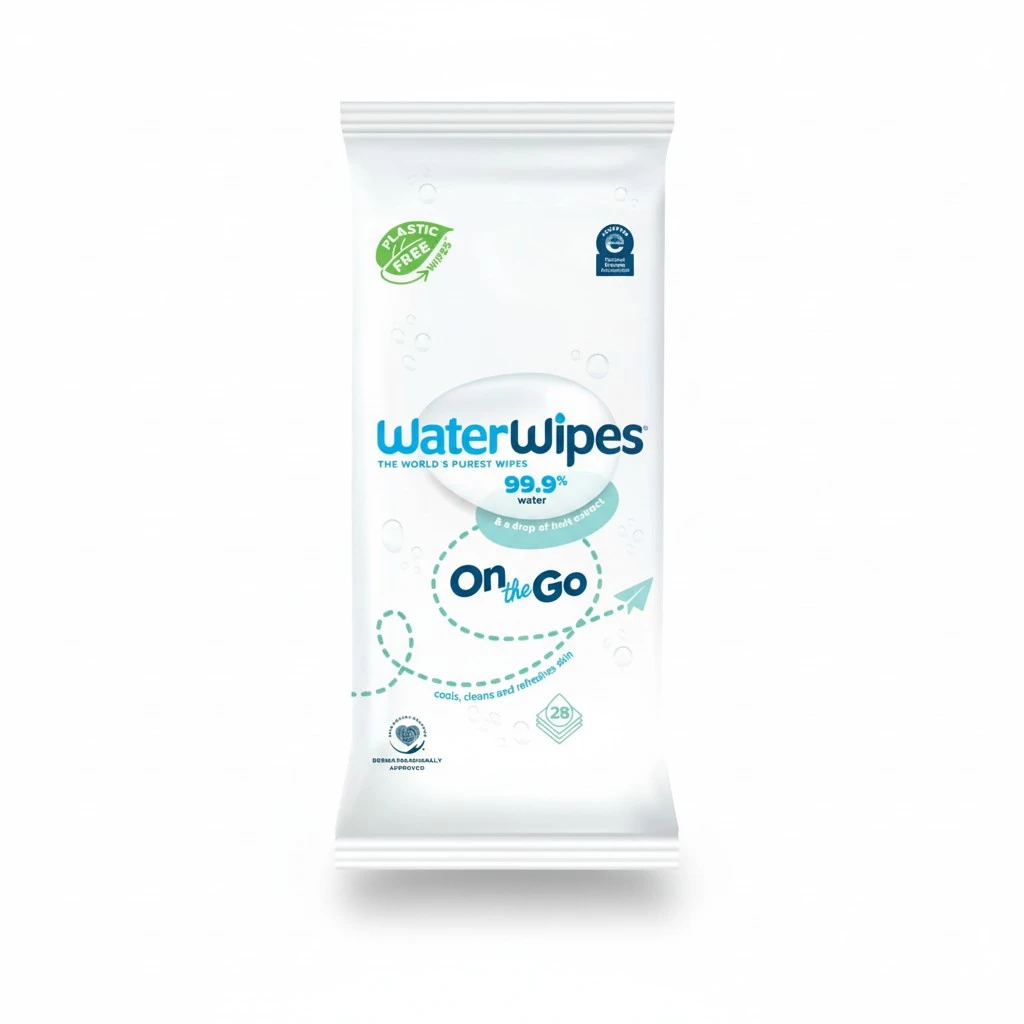 WaterWipes On The Go Wipes, 99.9% Water, 3-In-1 Cleans, Cares, Protects, Unscented & Hypoallergenic, 28 Count (Pack of 1), Packaging May Vary