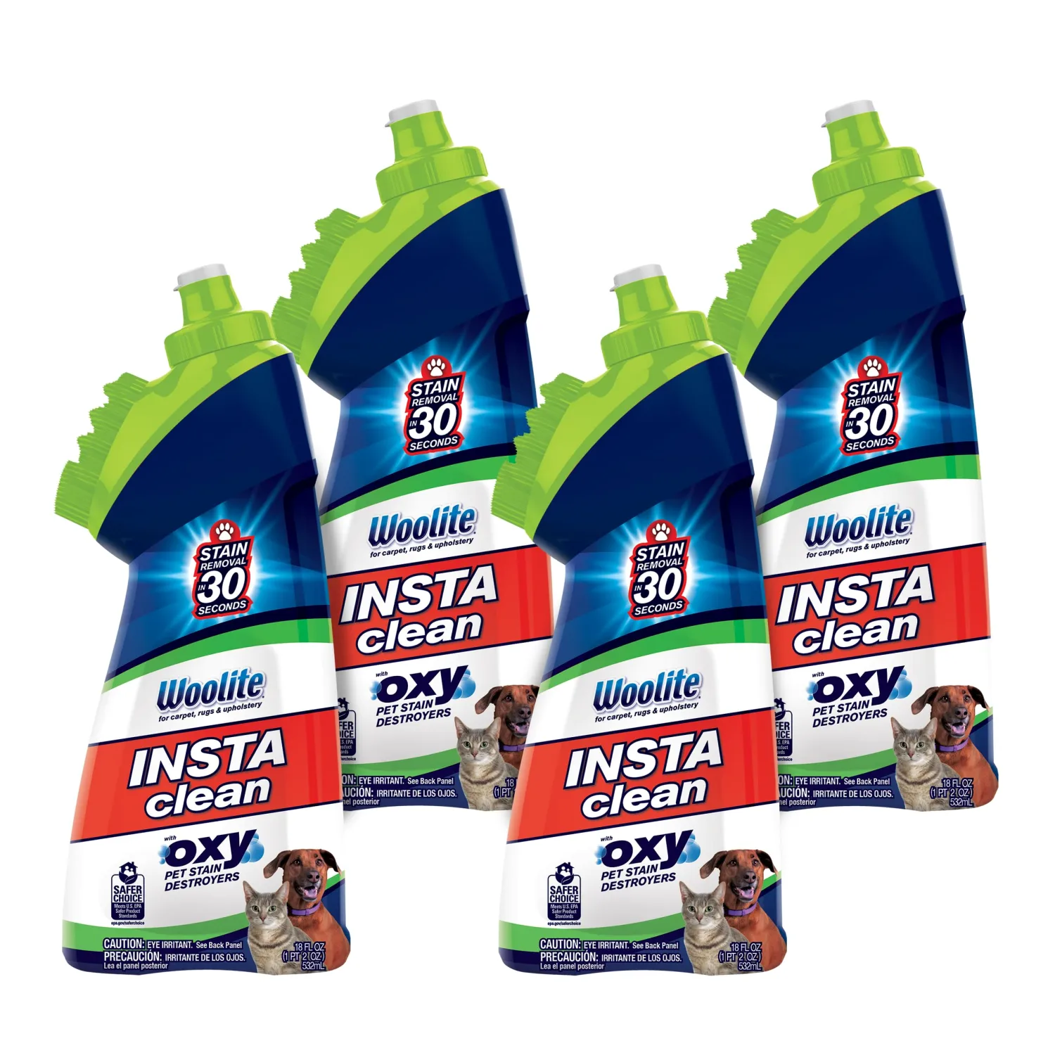 BISSELL InstaClean Oxy Pet Spot and Stain Remover with Brush Head, 4 pack, 17409