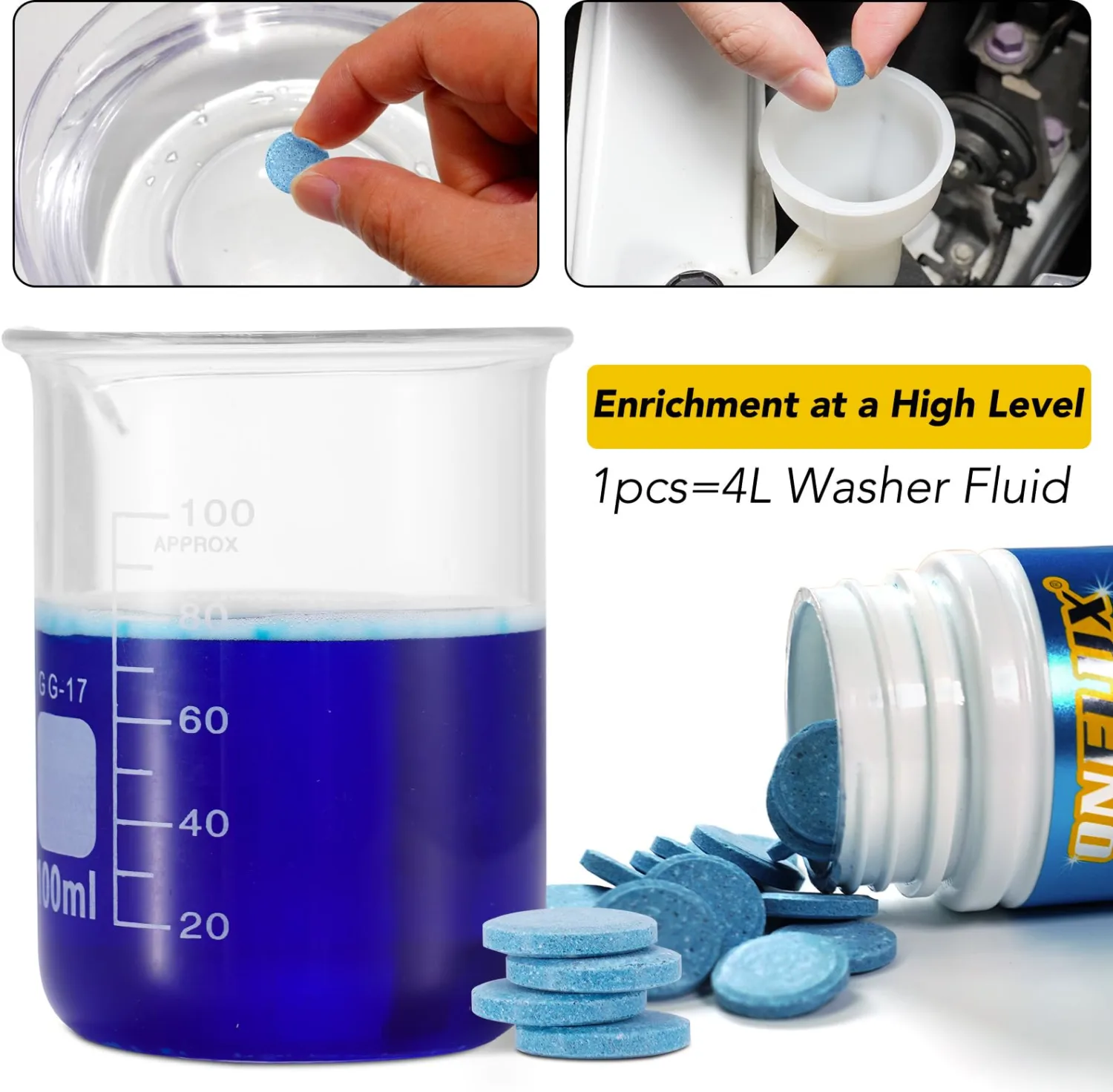 100 Pieces Car Windshield Washer Tablets, Effervescent Washer Multi-Functional Car Effervescent Washer for Windows, Screen, 1 Tablet Equal to 4 Liters of Windshield Washer Fluid