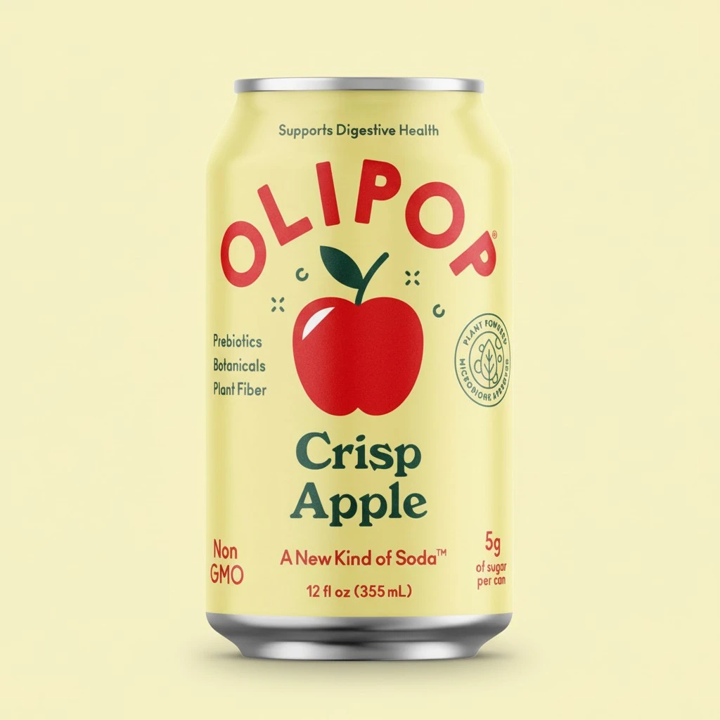 OLIPOP Prebiotic Soda Pop, Crisp Apple, A New Kind of Soda Packed with Prebiotics, Fiber, and Botanicals, Gluten Free, Vegan, GMO Free, 12oz (Single Can)