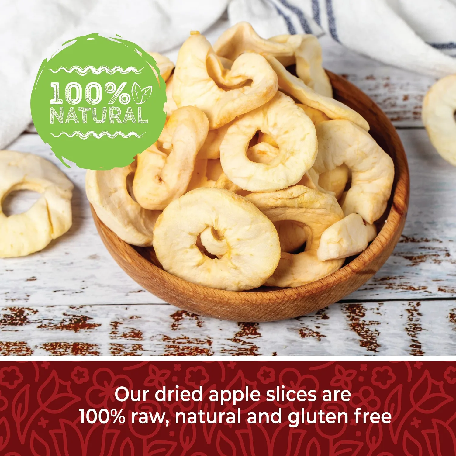 Herbaila Dried Apples 1lb, Apple Slices. Chewy Soft Dried Apples No Sugar Added, Dried Apples Bulk and Dried Apple Slices. Gluten Free Snacks, Dried Fruit No Sugar Added 16oz.