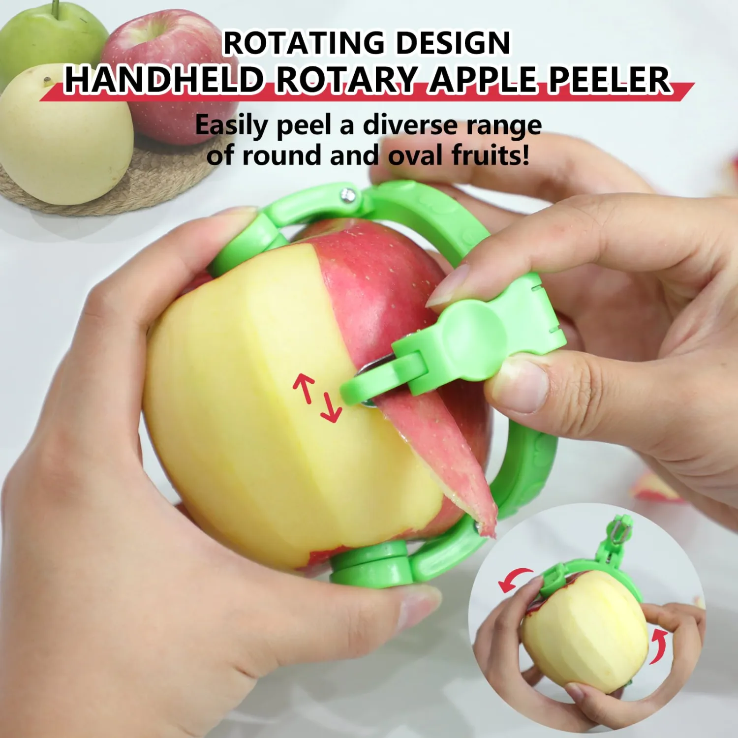 3.86 Inch Apple Slicer & Handheld Apple Peeler,Super Sharp Apple Cutter and Corer 8 Slices, Foldable Manual Rotating Apples Pear Peeler for Round Vegetables and Fruits