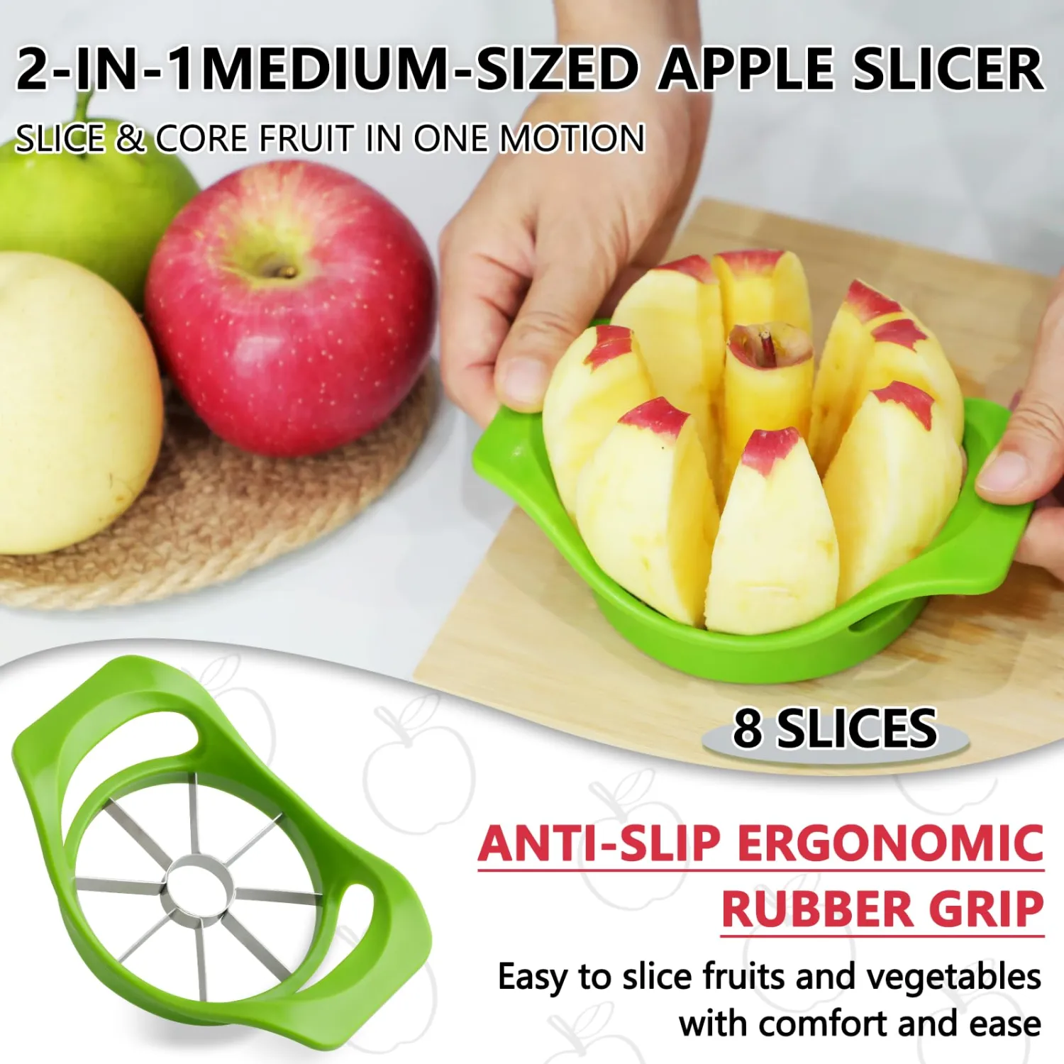 3.86 Inch Apple Slicer & Handheld Apple Peeler,Super Sharp Apple Cutter and Corer 8 Slices, Foldable Manual Rotating Apples Pear Peeler for Round Vegetables and Fruits