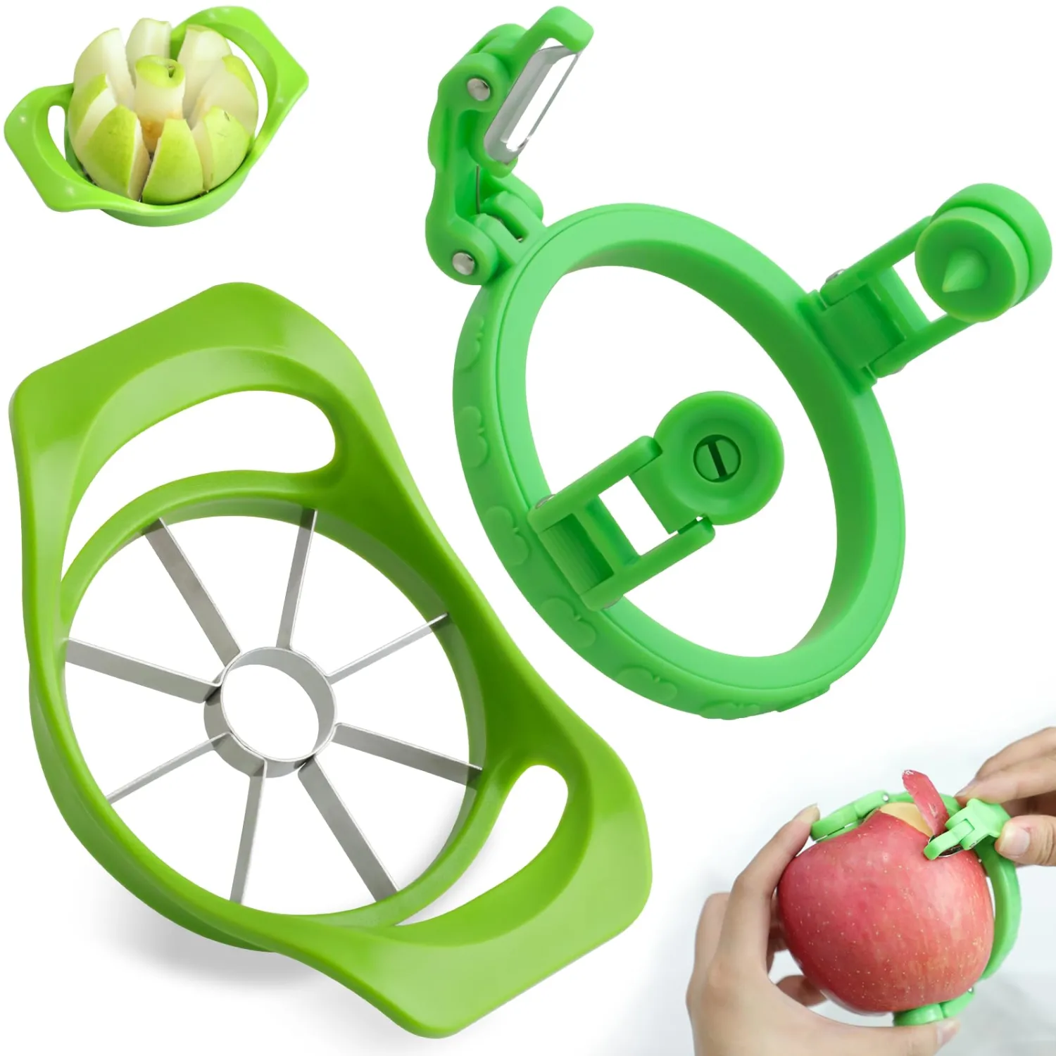 3.86 Inch Apple Slicer & Handheld Apple Peeler,Super Sharp Apple Cutter and Corer 8 Slices, Foldable Manual Rotating Apples Pear Peeler for Round Vegetables and Fruits