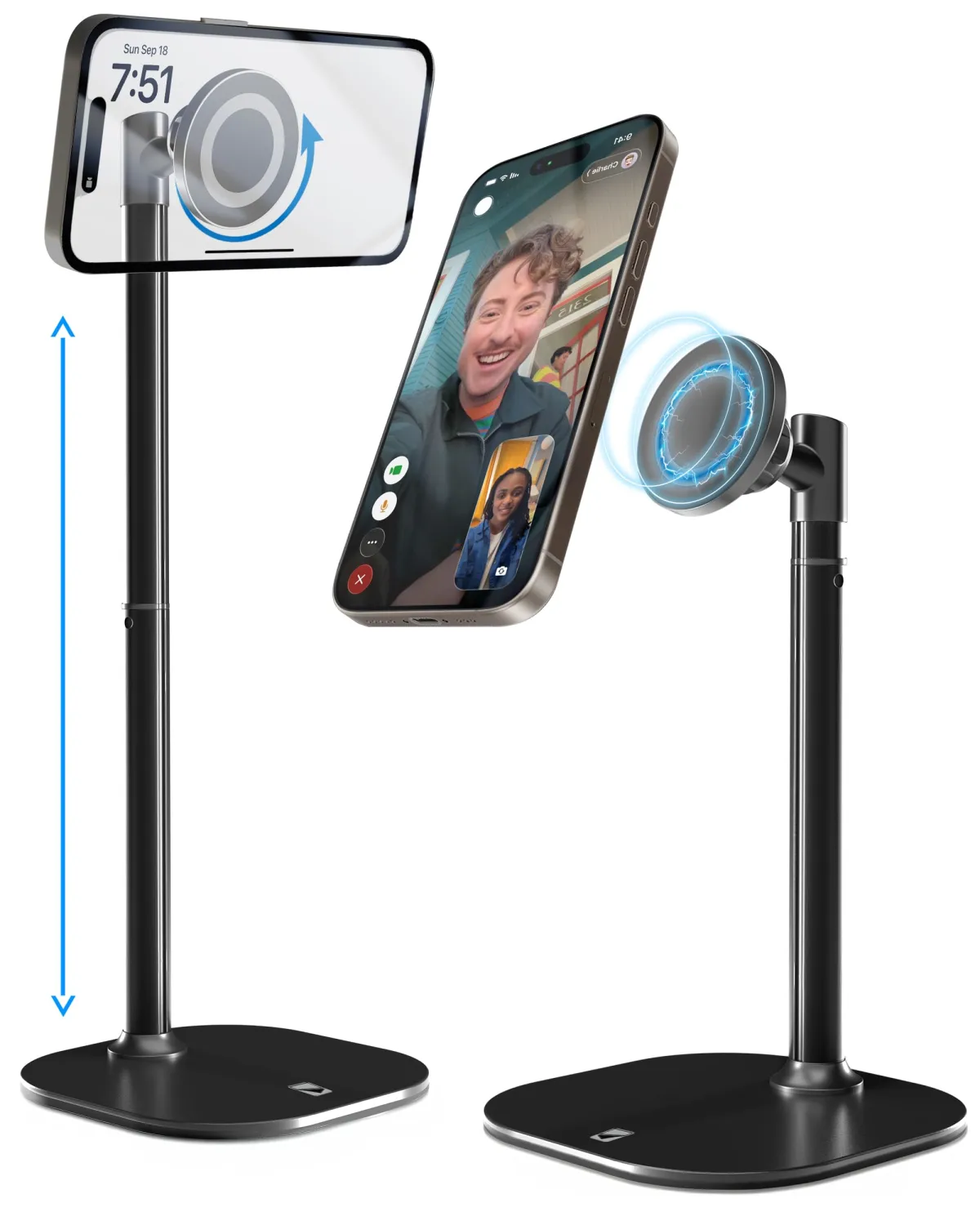 Cooper MagStand - Adjustable Magnetic iPhone Stand for Desk & Phone Holder for Video Recording, Compatible with MagSafe, Stand for iPhone 16 Pro Max, 15/14/13/12, Small Mag Safe Tripod (Night Black)