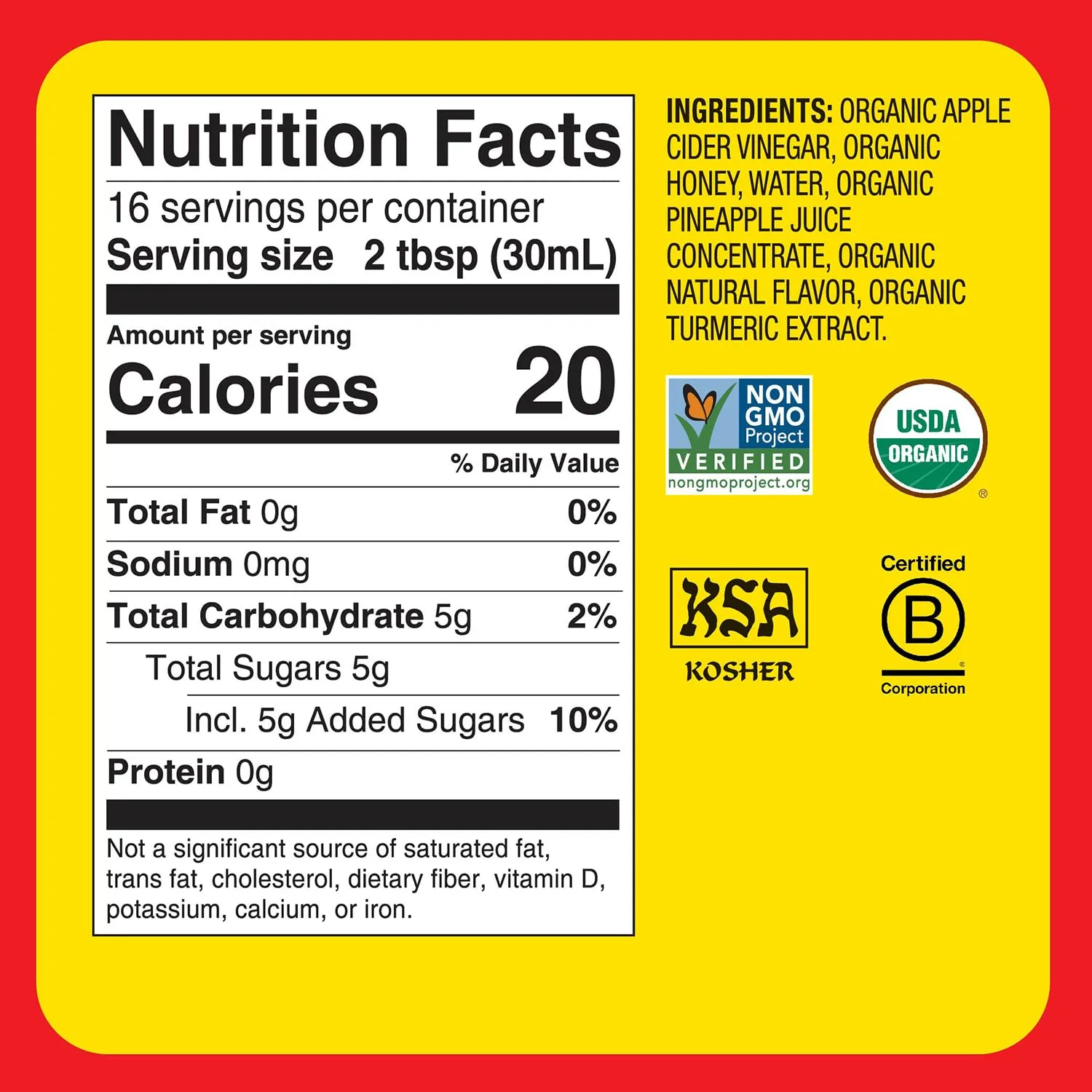 Bragg Organic Pineapple Turmeric Apple Cider Vinegar Blend with the 'Mother' - 16 fl oz - Raw and Unfiltered