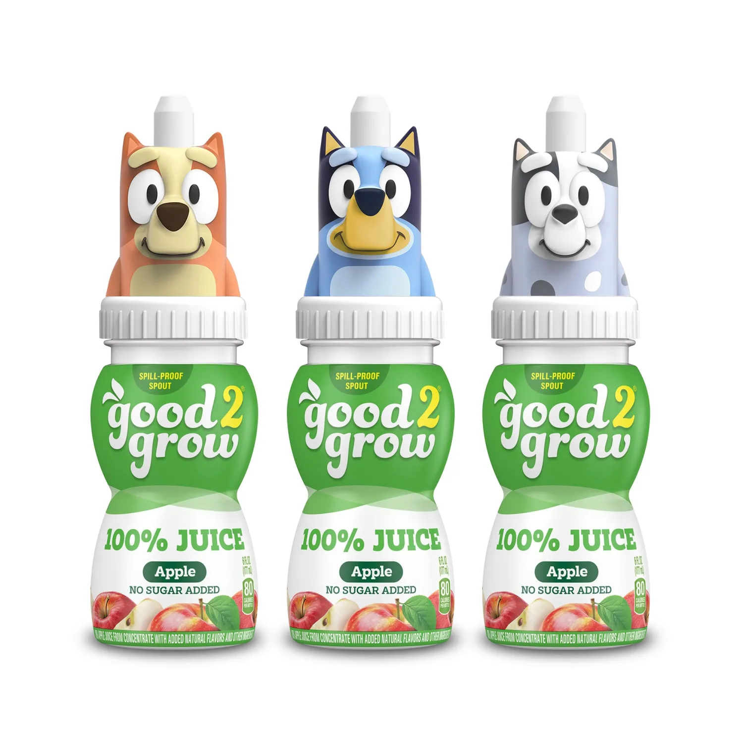 good2grow Apple Juice - 100% Juice Drinks for Kids, Fruit Juice No Sugar Added, 6 Fl Oz Juice Bottles with Spill-Proof Bluey Character Tops (3 Pack)