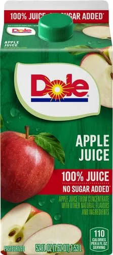 Dole 100% Fruit Juice, Apple, 52 Fl Oz Carton - No Sugar Added