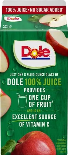 Dole 100% Fruit Juice, Apple, 52 Fl Oz Carton - No Sugar Added
