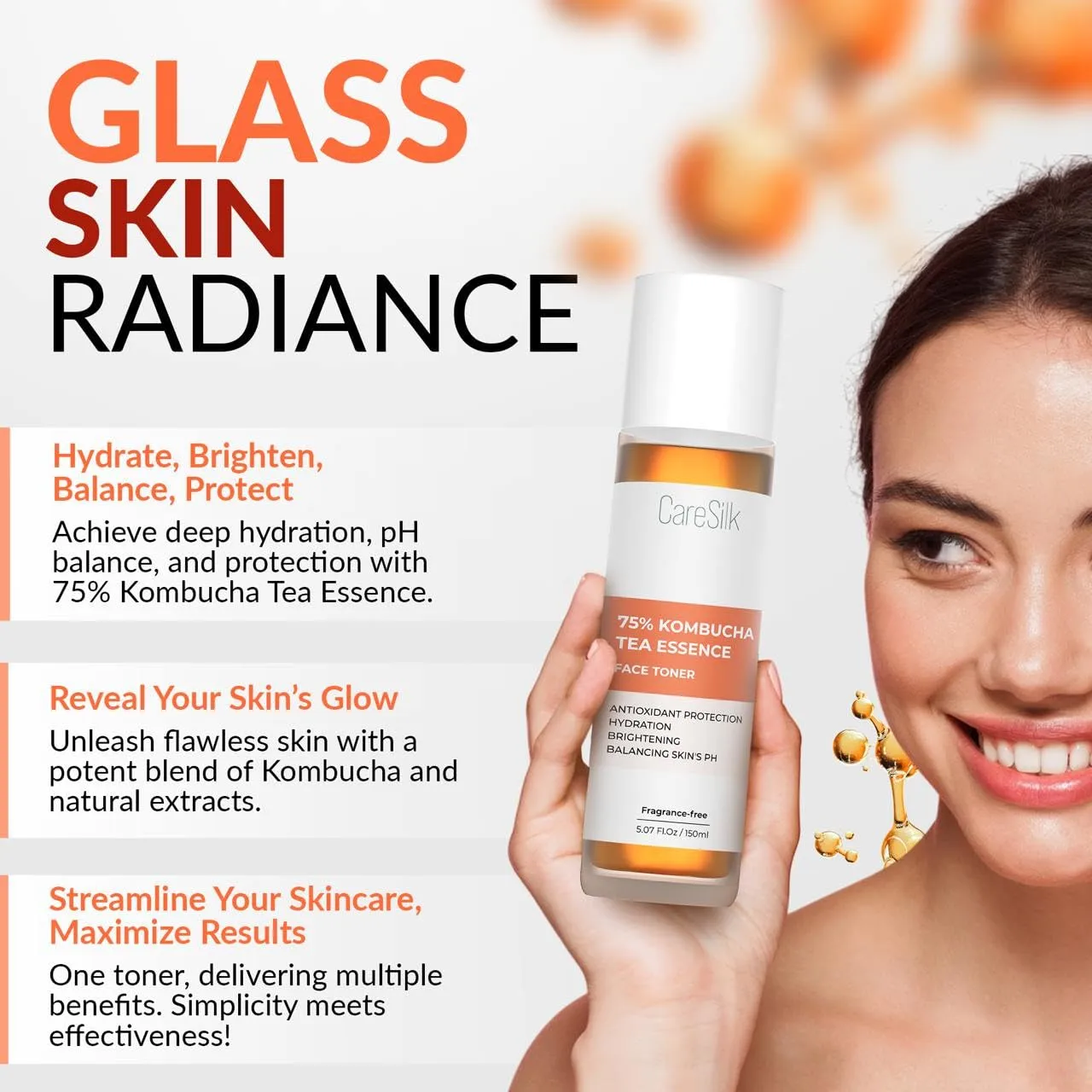 Kombucha Tea Essence Face Toner - Fermented Black Tea Hydrating Essence Skincare Gel Cream - Ceramide Regulation Barrier Serum + Hyaluronic Acid & Niacinamide