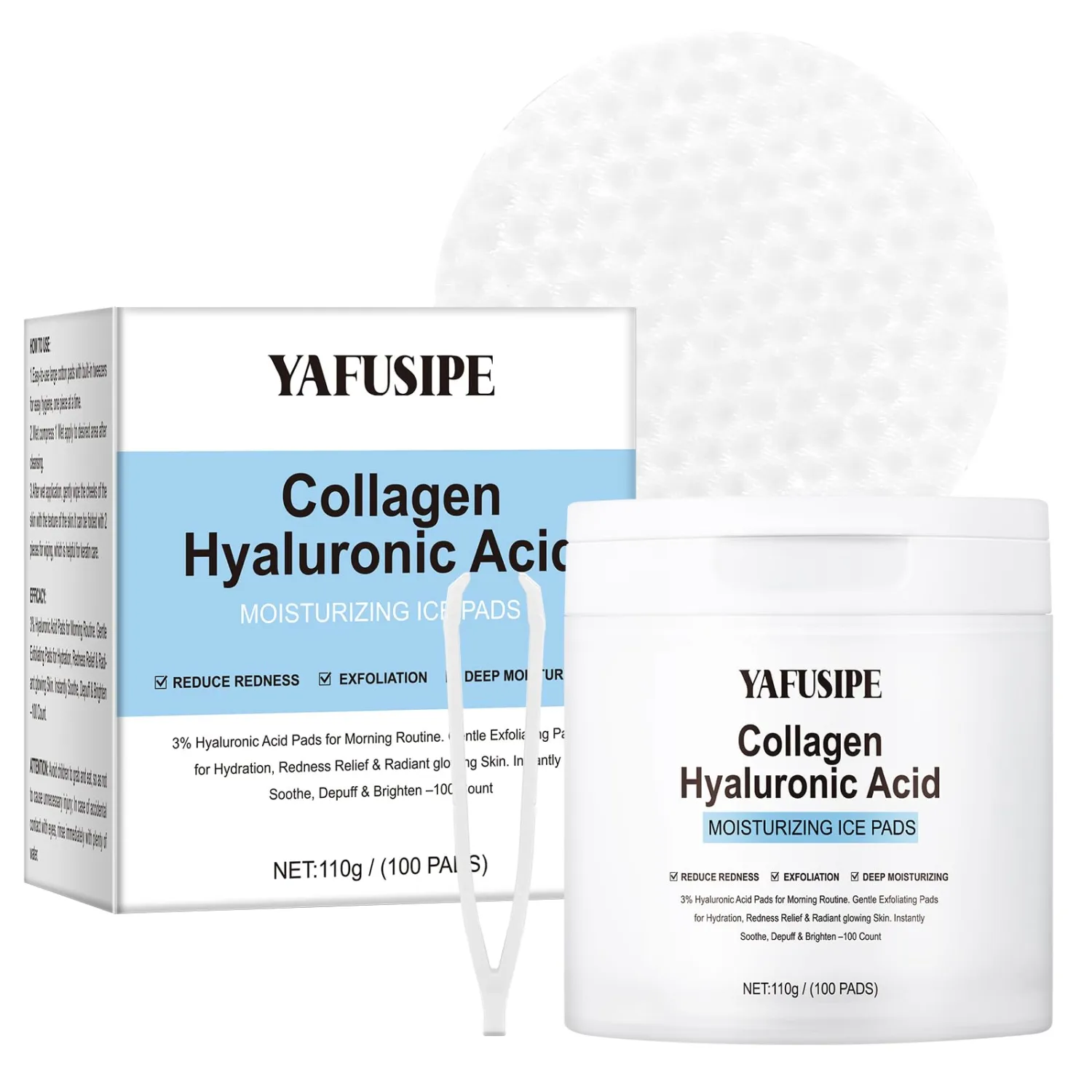 3% Hyaluronic Acid Collagen Peptide Toner Pad, Hyaluronic Acid Toners Facial Pads Jelly Pad for Face Hydrating Face Facial Treatment Toner Cotton Wipe for Women Smoothing All Skin Types 100 Pads
