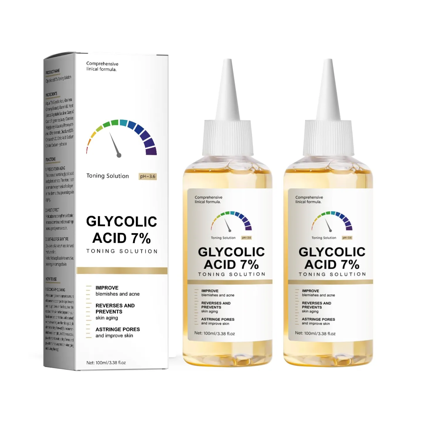 2PCS Glycoli Aacid 7% Toning Solution,Restores Skin Vitality and Refreshing, Moisturizes The Face, Suitable for Daily Use(100ML*2 * 3.38fl.oz)