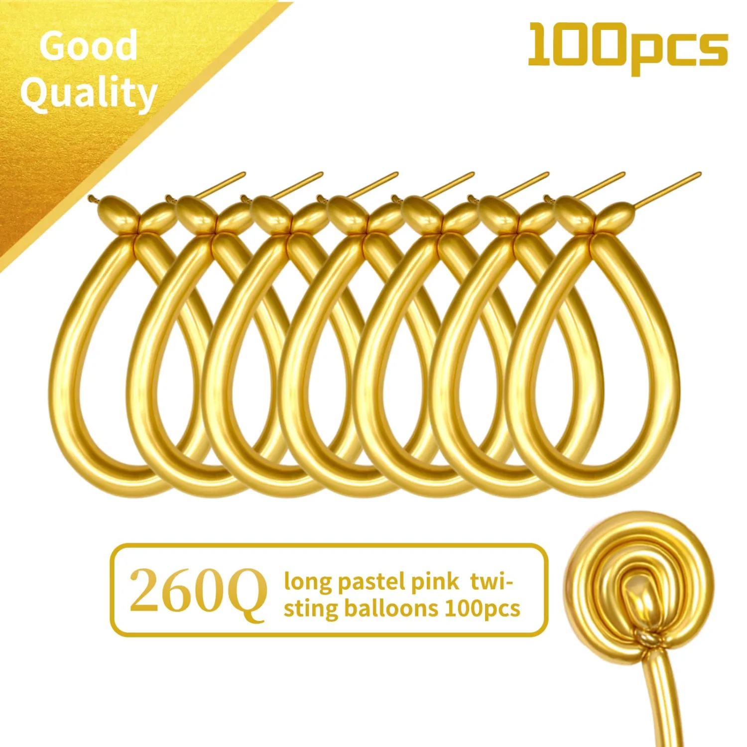 KAWKALSH 260 Metallic Gold Long Balloons for Balloon Garland Thickening Skinny Latex Twisting Animals Modeling Christmas Birthday Wedding Party Festival Decorations 100pcs