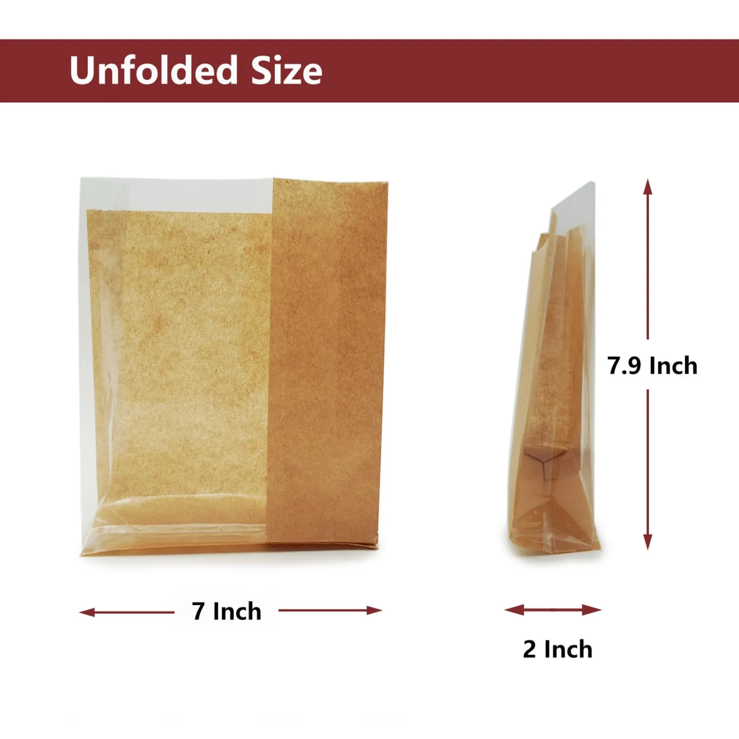 Bakery Paper Bags with Window, 50pcs Expandable 7x8.7 Inch Food Storage Bags for Cookies, Bagels & Donuts, Individual Packing for Homemade Bread & Party Gifts