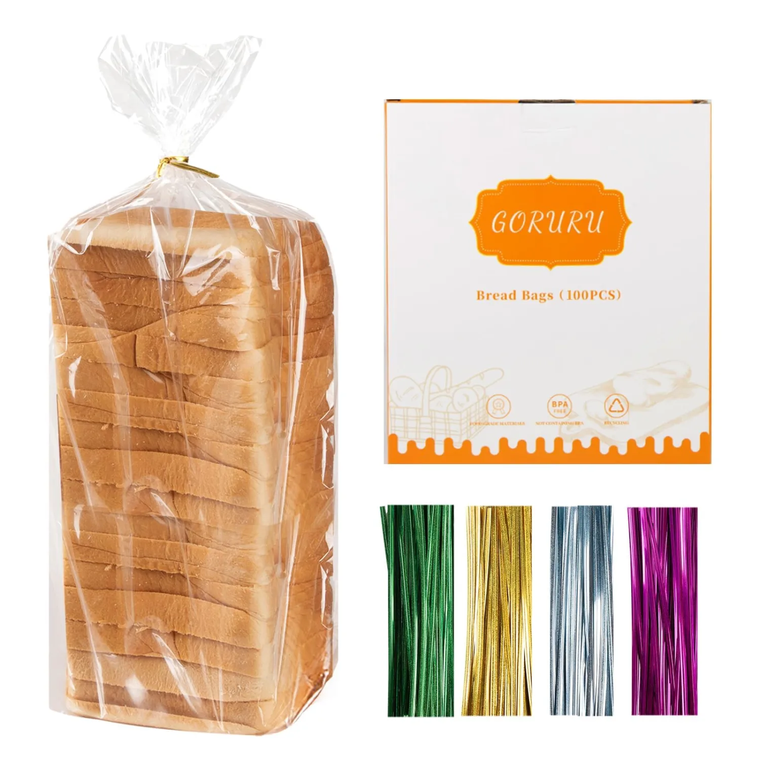 Bread Bags for Homemade Bread - Durable Plastic bags for Loaf, Bagels & More - Adjustable Sourdough bread Bags for Home Bakers & Bakery Owners - 100 Pcs with 110 Colorful Ties (5")
