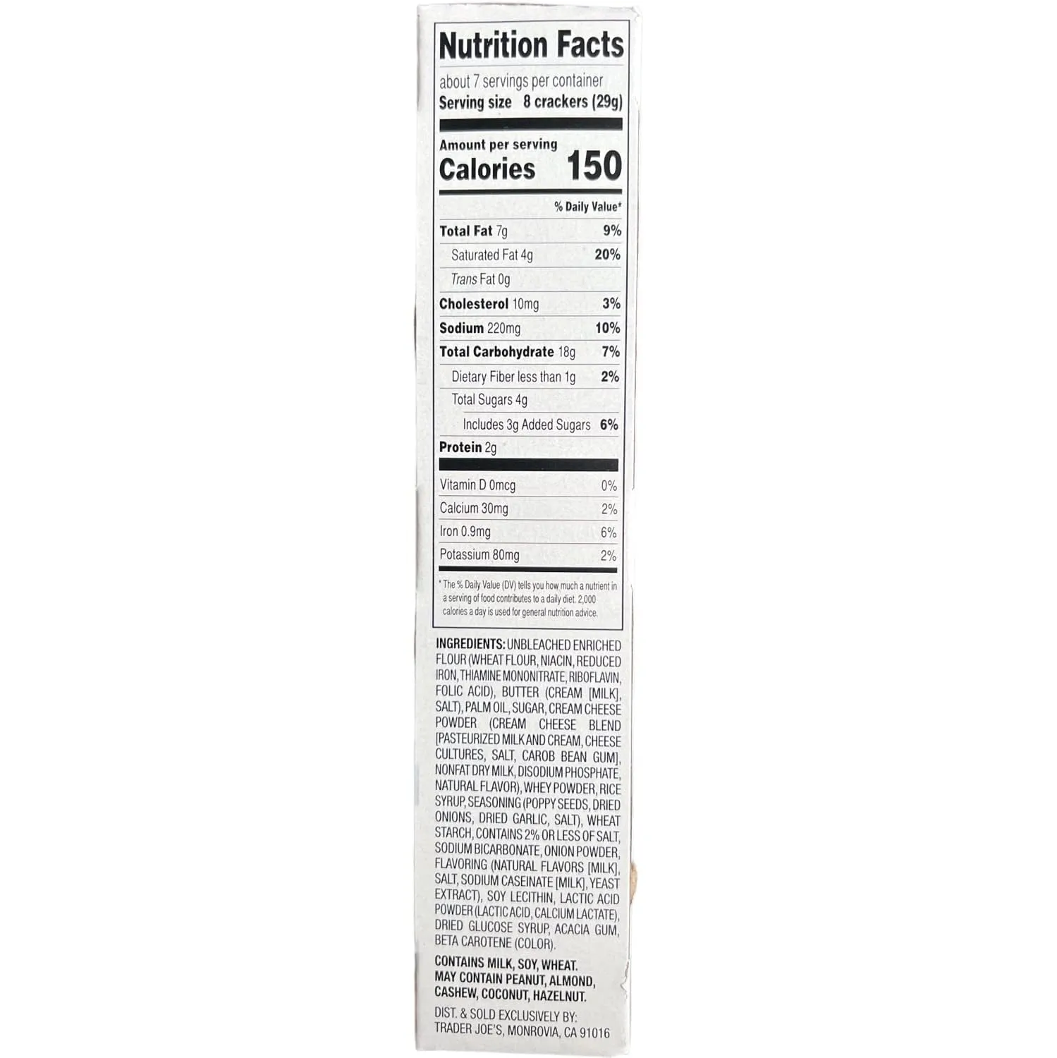 Trader Joe's Mini Almost Everything Bagel Sandwich Crackers Cream Cheese Filling, 7.05 oz