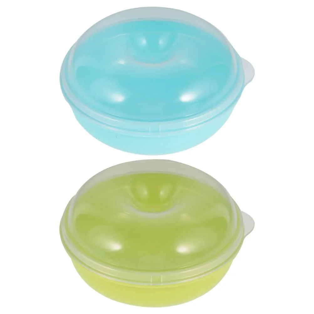 Alipis Portable Bagel & Doughnut Storage Box Set, 2pcs Reusable Microwaveable Containers, Blue & Green, 4.92x4.92x2.55in, Airtight for Bread, Bagels, Donuts, Kitchen Storage