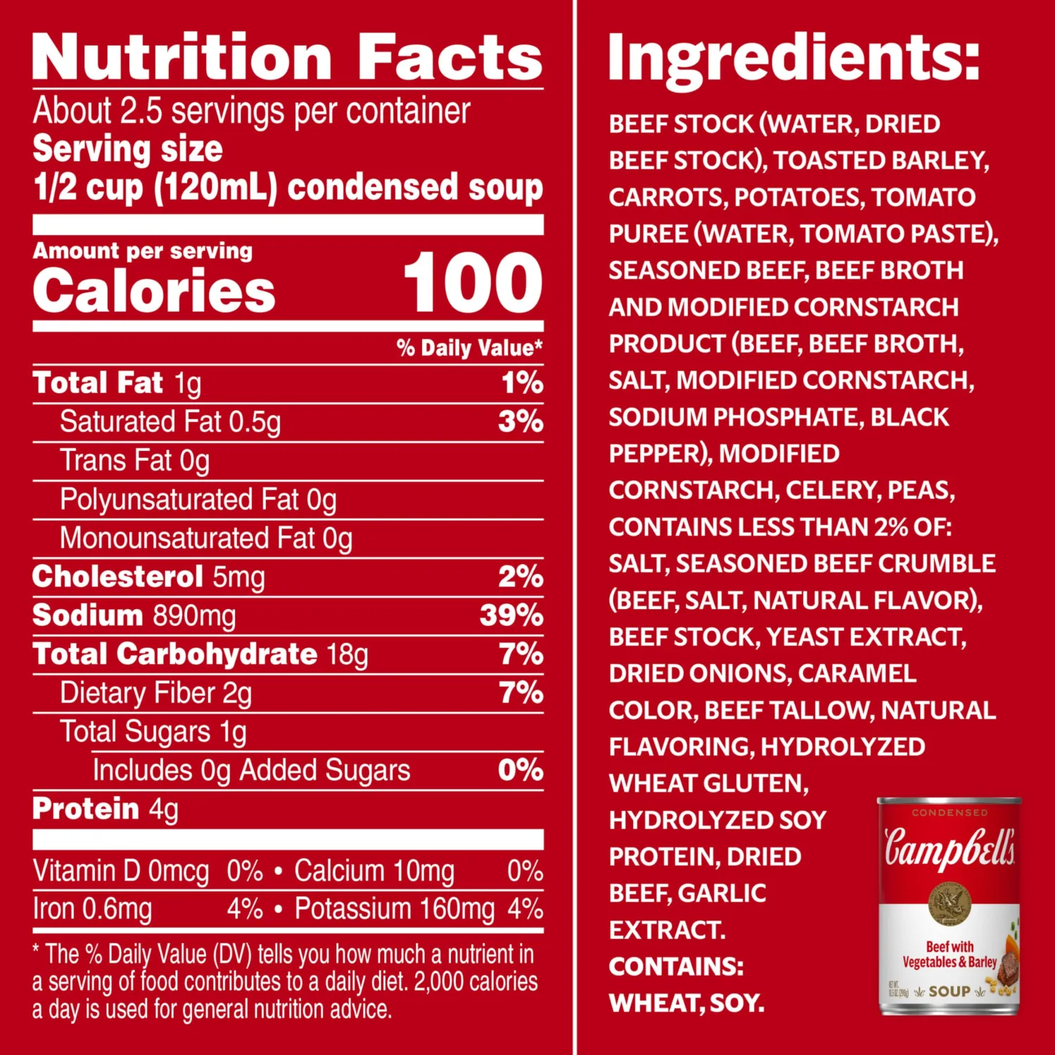 Campbell's Condensed Beef with Vegetables & Barley Soup, 10.5 Ounce Can (Pack of 4)
