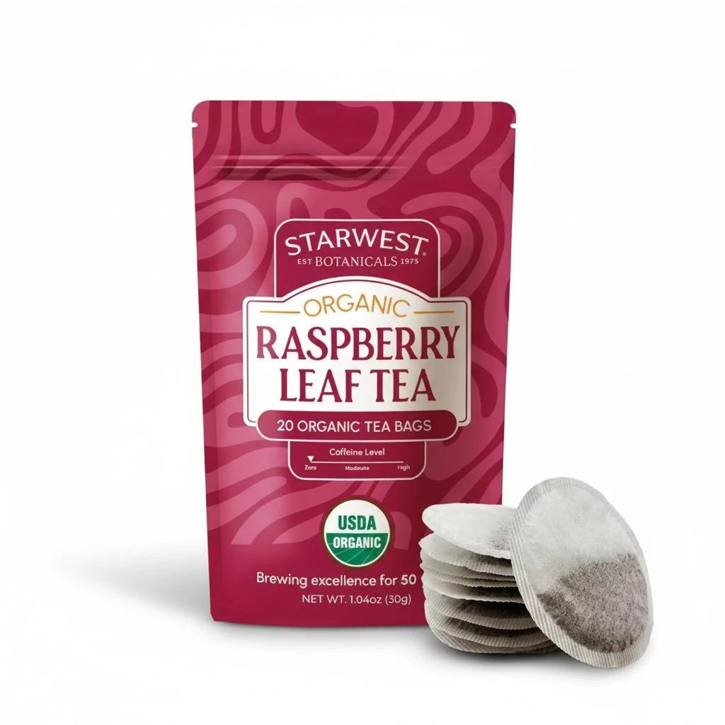 Starwest Botanicals Organic Raspberry Leaf Tea - Caffeine Free Herbal Tea, Supports Wellness for Women, String Free Sachets, USDA Organic Raspberry Leaf, Non GMO - 20 Tea Bags