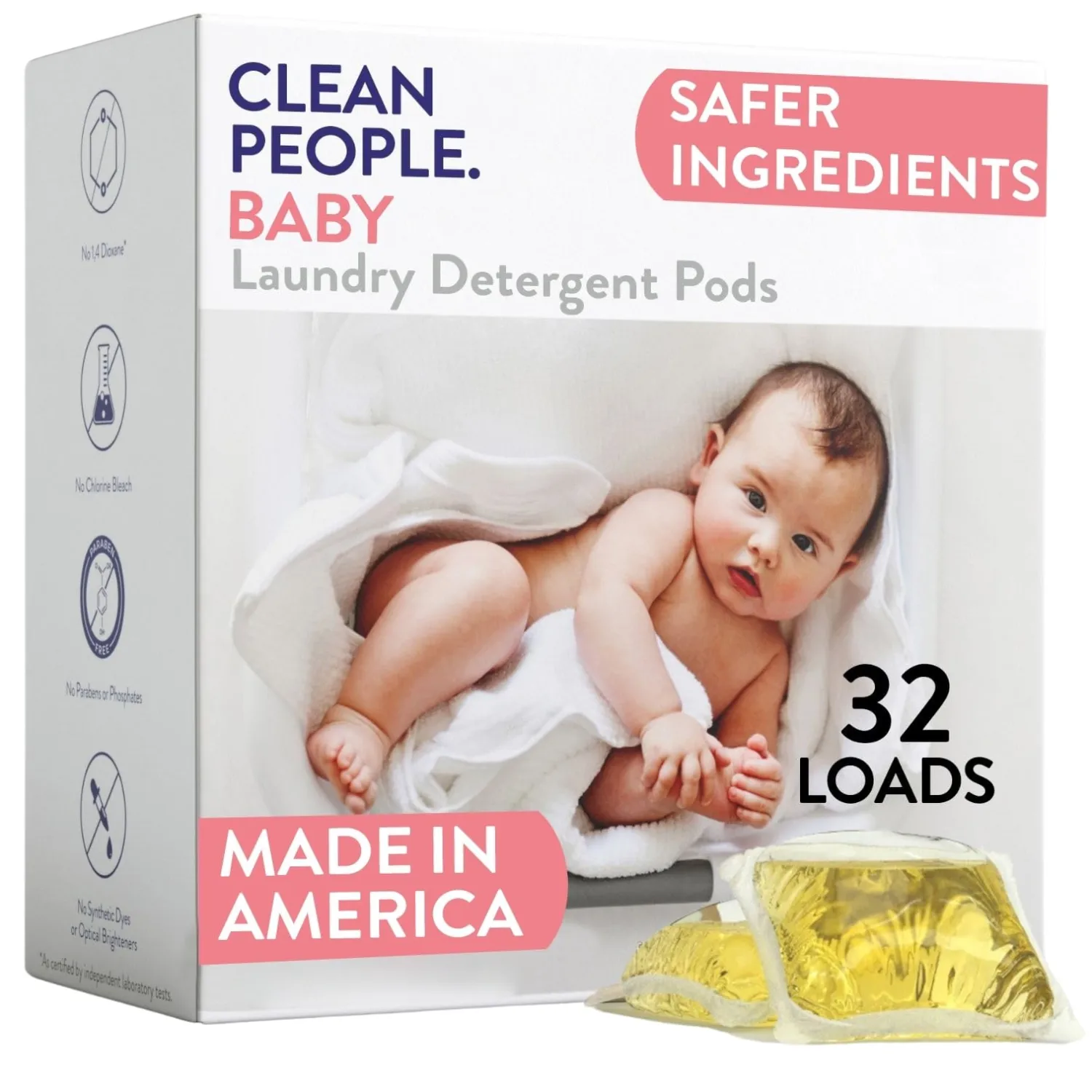 The Clean People Laundry Detergent Pods - Recyclable Packaging, Hypoallergenic, Stain Fighting - Ultra Concentrated, Laundry Soap - Baby (Unscented), 32 Pack