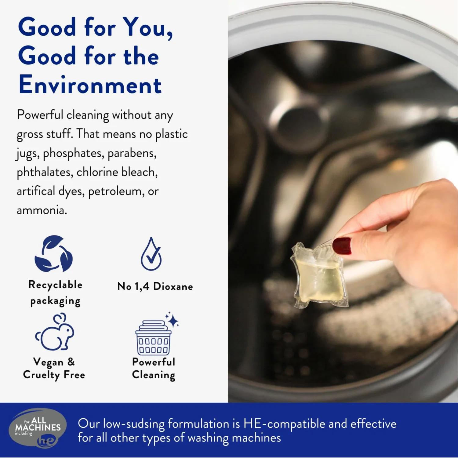 The Clean People Laundry Detergent Pods - Hypoallergenic Laundry Pods - Ultra Concentrated, Recyclable Packaging, Stain Fighting - Sweet Petals, 32 Pack