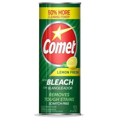 Comet Cleaner Lemon Fresh with Bleach Powder 21 oz, 4-Pack – Scratch-Free Multi-Surface Cleaner for Bathroom, Sink, Kitchen, Tile, Grout + Yahmi Microfiber Cloth – Tough Stain Remover