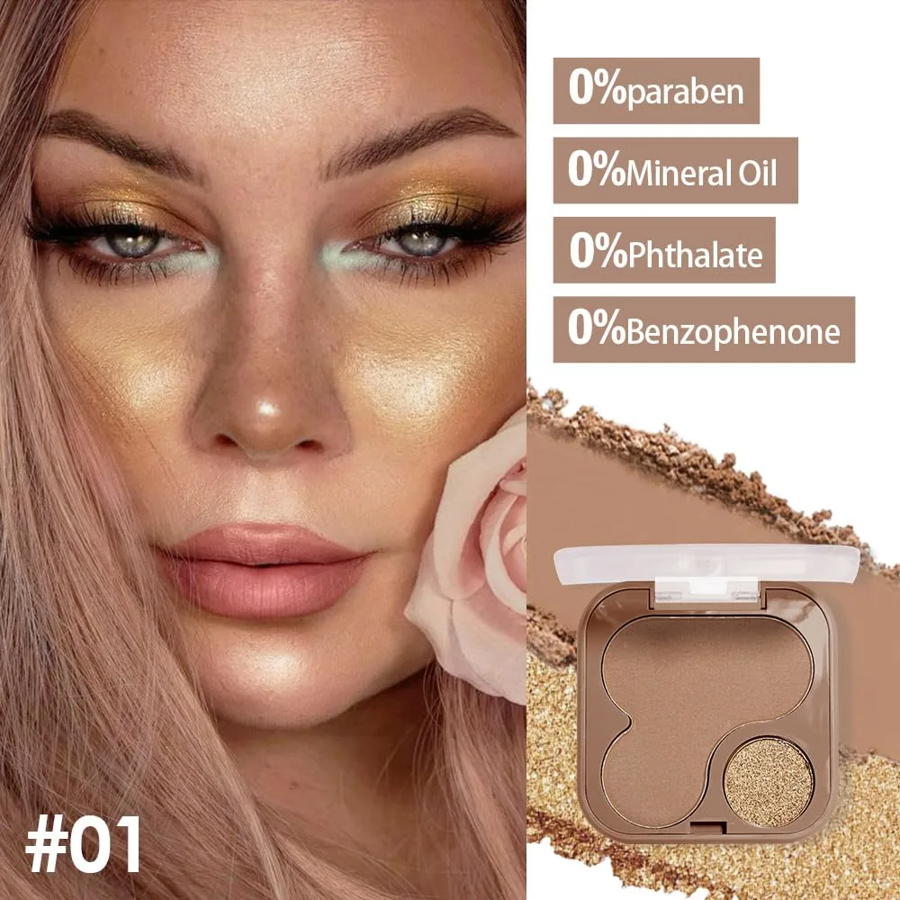 Shimmer Matte Eyeshadow Palette for Women, Brown Powder Gold Cream for Shadow Blush, Buildable Ultra Sculpt Brightening Contour, Highlight Bronzer