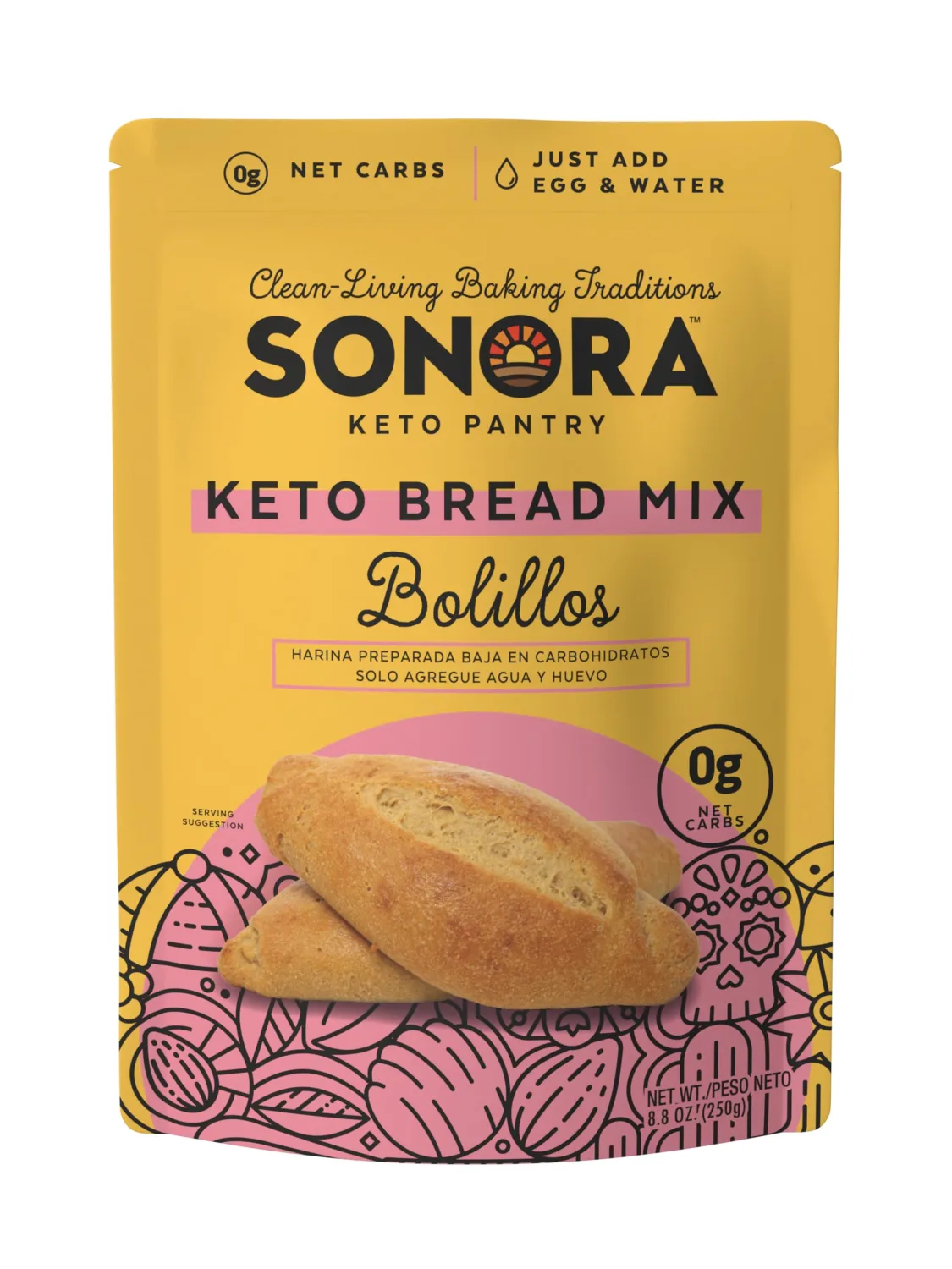 Sonora Keto Bread Mix | 0g NET CARBS | Mexican Bolillos, French Bread, Rolls & Buns | Low Carb | Bread Machine Compatible (8.8oz - Makes 8)