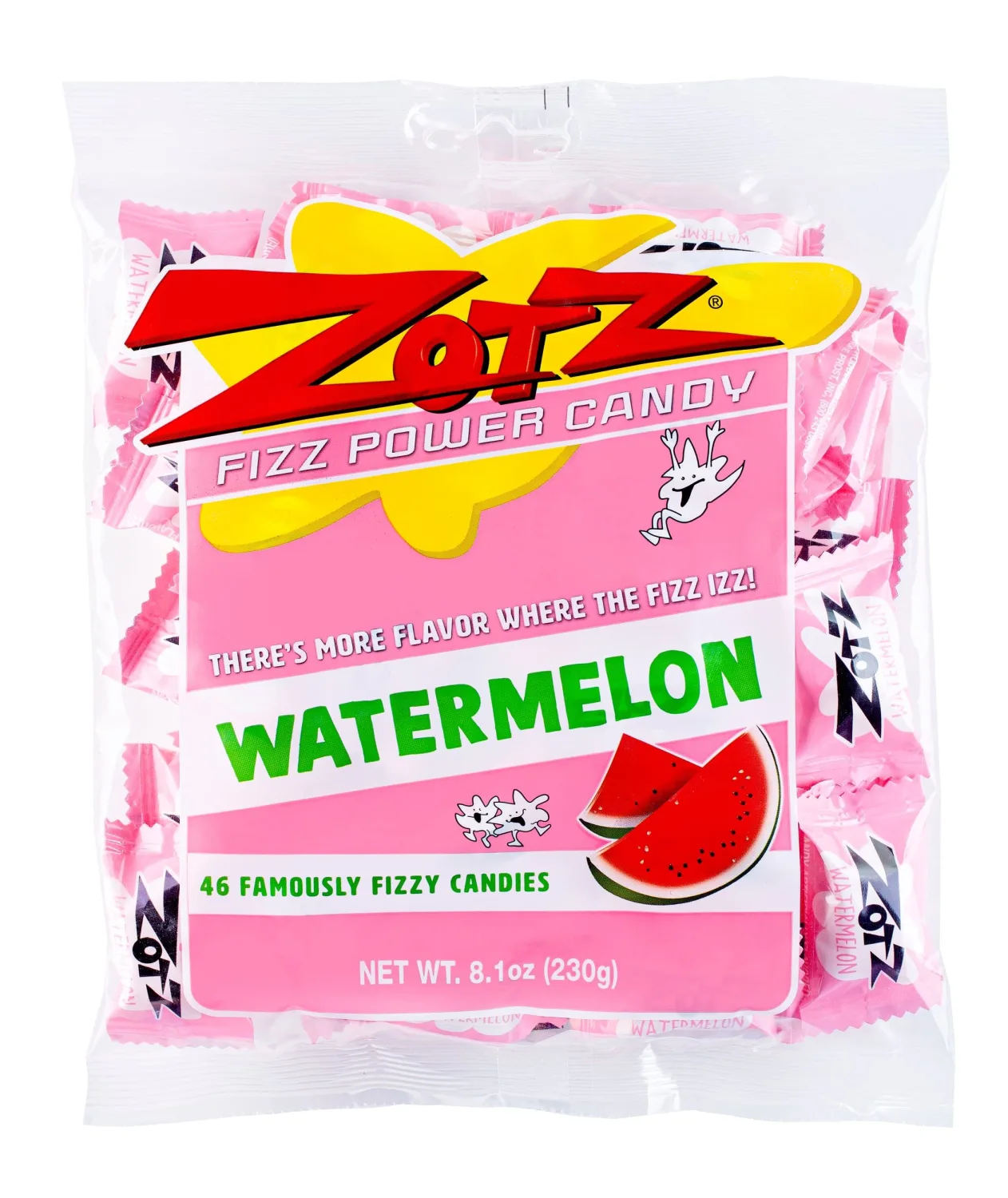 Zotz Fizzy Old Fashioned Hard Candy Fruit Flavored Watermelon Candy, Individually Wrapped - Gluten Free, From Italy Since 1970 (Bag 46 Units)