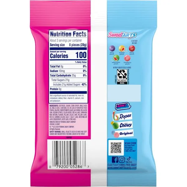 SweeTARTS Chewy Fusions Candy, Fruit Punch Medley, Sweet and Tart, 3 Ounce