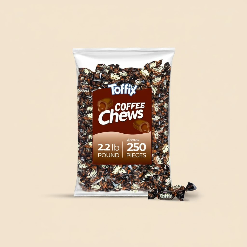 Toffix Coffee Chews, Center-Filled Soft Chewy Candy, 250 Pieces of Individually Wrapped Snacks for Kids & Adults, Coffee Flavored Chewy Candies - 2 Pound Bulk Bag