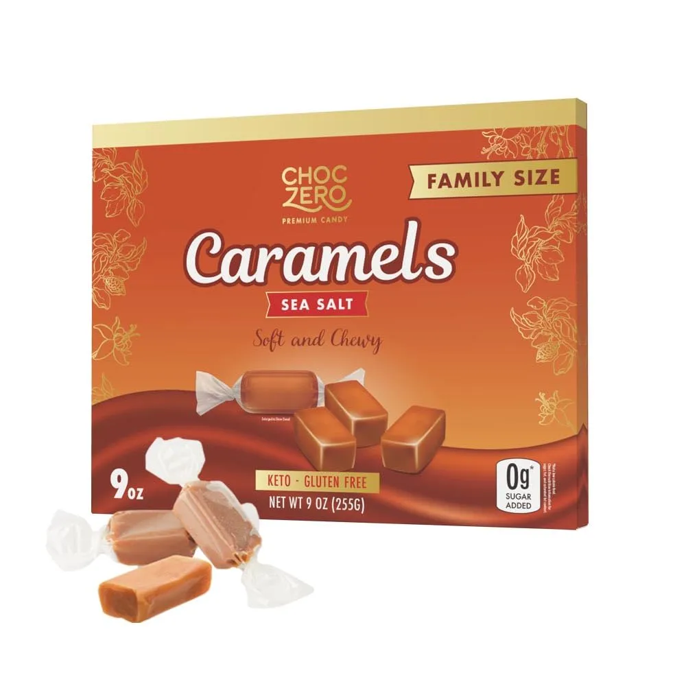 ChocZero Sugar Free Caramels - Keto Caramel Candy - All Natural, Classic Candies - Low Carb Snack (9oz Box)