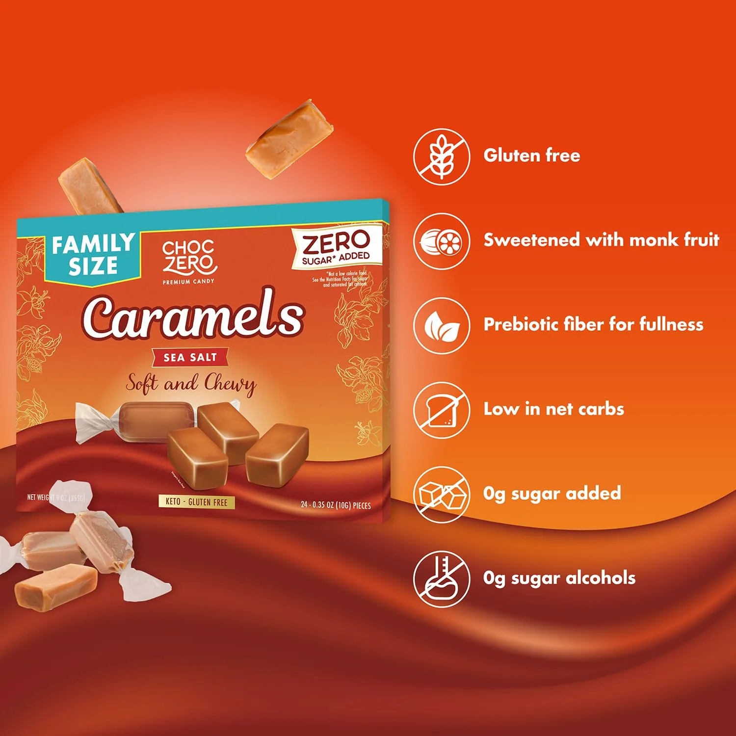 ChocZero Sugar Free Caramels - Keto Caramel Candy - All Natural, Classic Candies - Low Carb Snack (9oz Box)