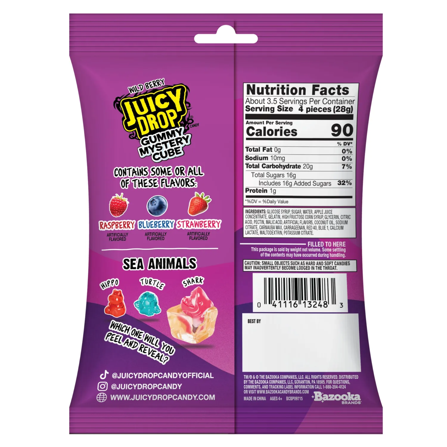 NEW Juicy Drop Mystery Gummy Candy Cubes in Wild Berry Flavor, 3.5oz, Peelable Strawberry Gummy Cube with Mystery Animal Inside, Fruity Flavors, Interactive 2-in-1 Treat, Sweets, Fun Candy & Kids Prizes